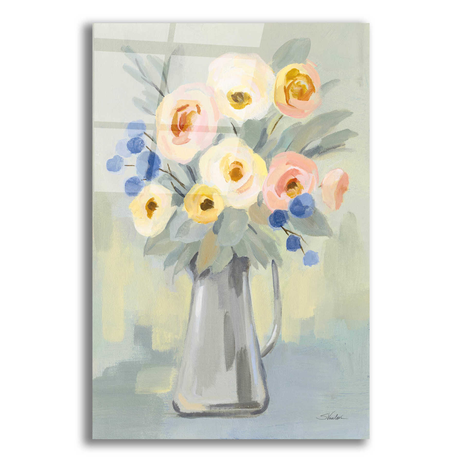 Epic Art 'Pale Flowers on Sage' by Silvia Vassileva, Acrylic Glass Wall Art