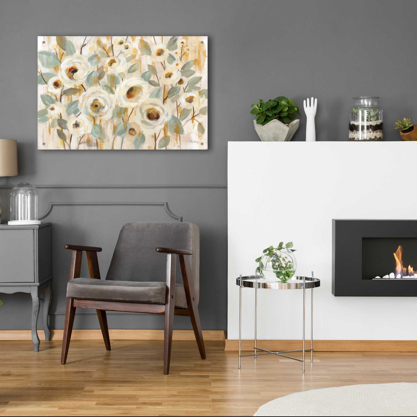 Epic Art 'White Gold and Sage Floral' by Silvia Vassileva, Acrylic Glass Wall Art,36x24