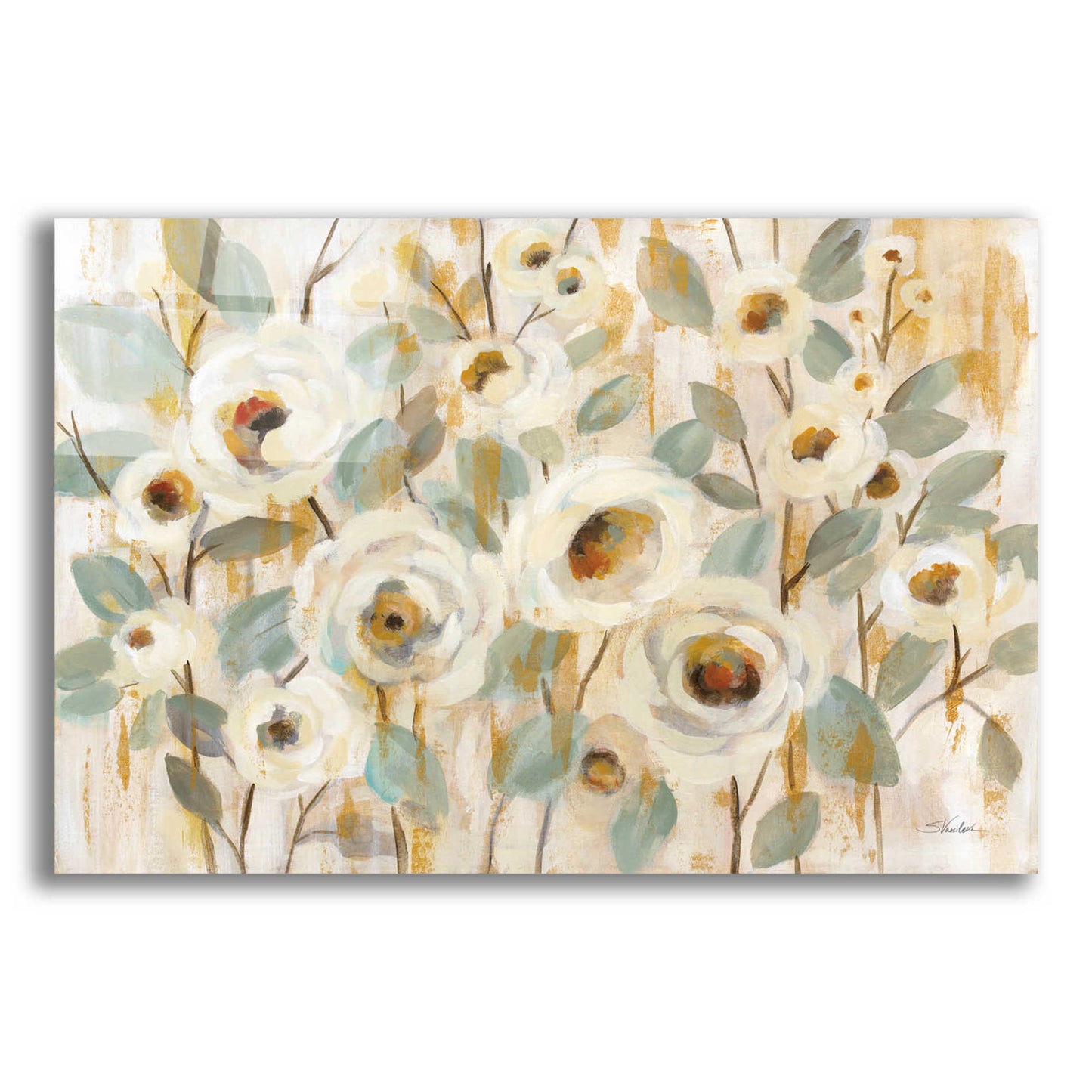 Epic Art 'White Gold and Sage Floral' by Silvia Vassileva, Acrylic Glass Wall Art,18x12x1.1x0,26x18x1.1x0,40x26x1.74x0,60x40x1.74x0
