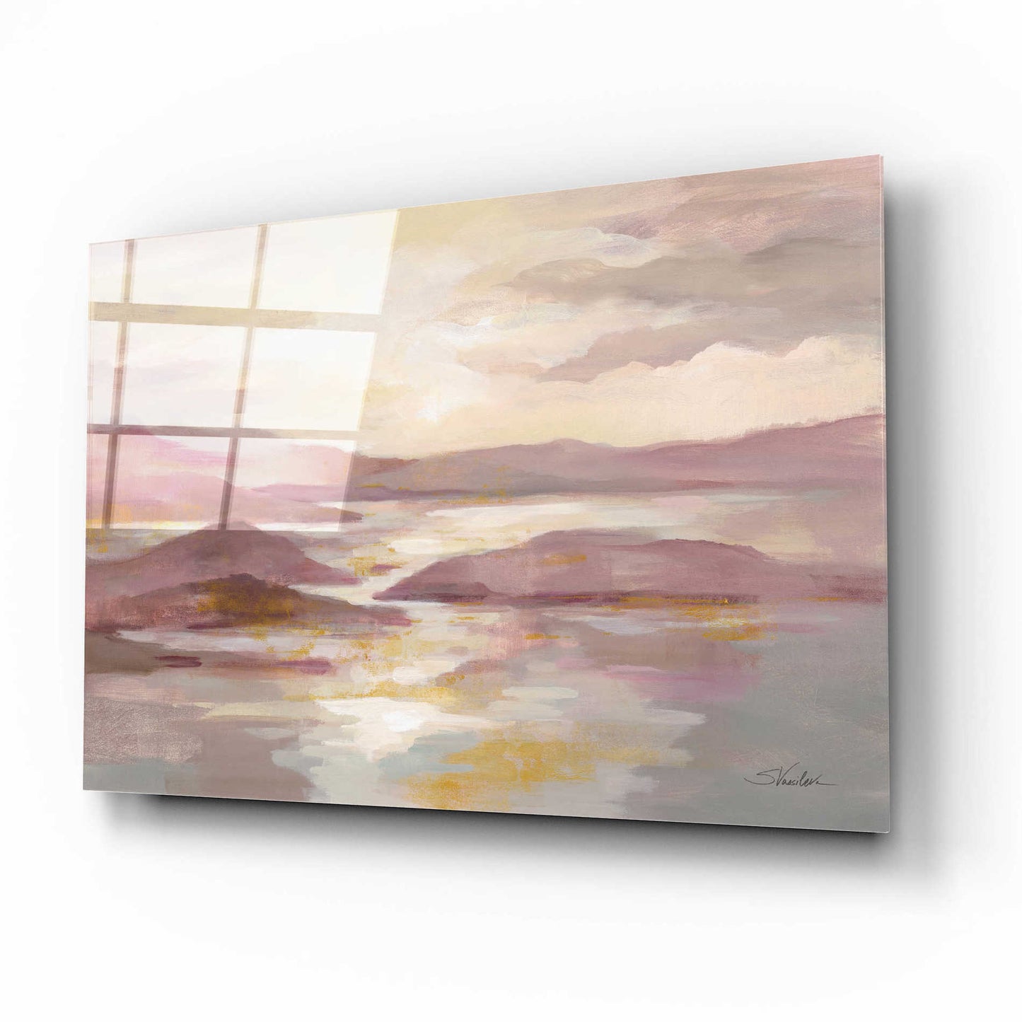 Epic Art 'Pink and Gold Landscape' by Silvia Vassileva, Acrylic Glass Wall Art,16x12