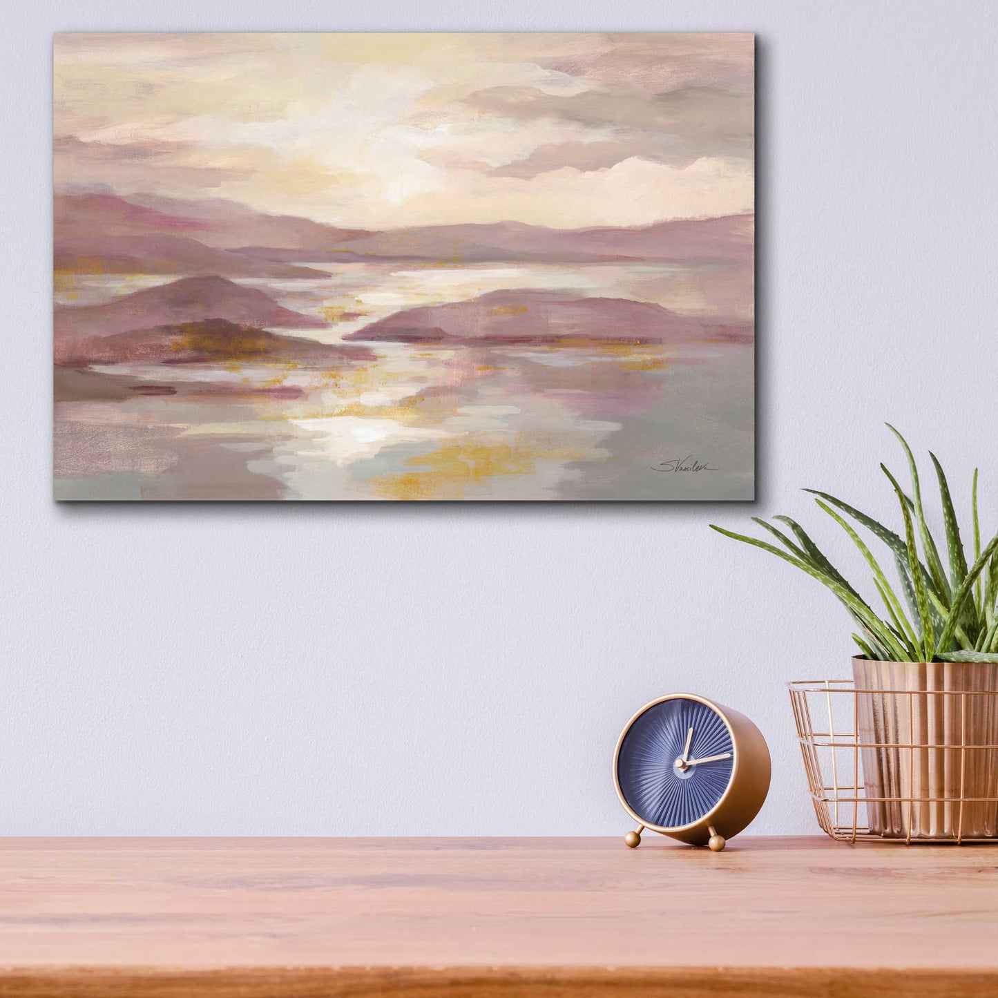 Epic Art 'Pink and Gold Landscape' by Silvia Vassileva, Acrylic Glass Wall Art,16x12