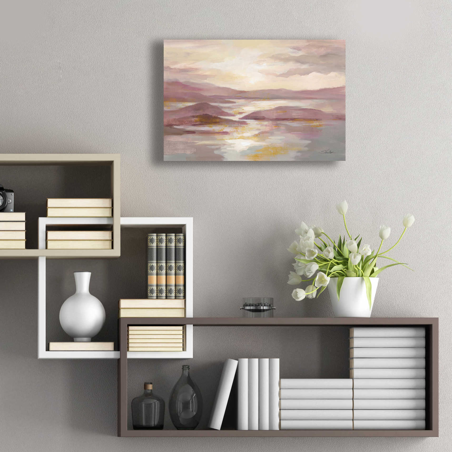 Epic Art 'Pink and Gold Landscape' by Silvia Vassileva, Acrylic Glass Wall Art,24x16