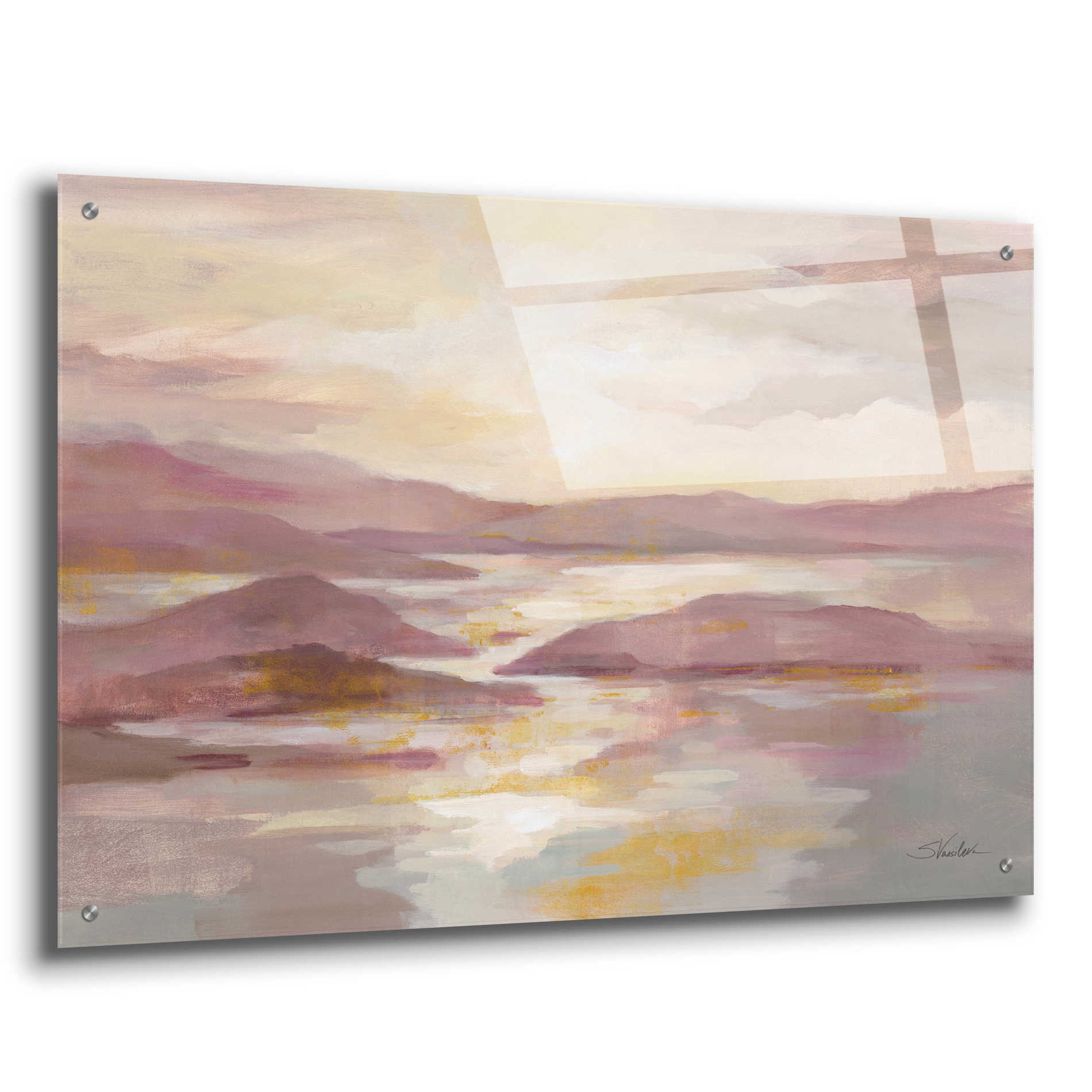 Epic Art 'Pink and Gold Landscape' by Silvia Vassileva, Acrylic Glass Wall Art,36x24