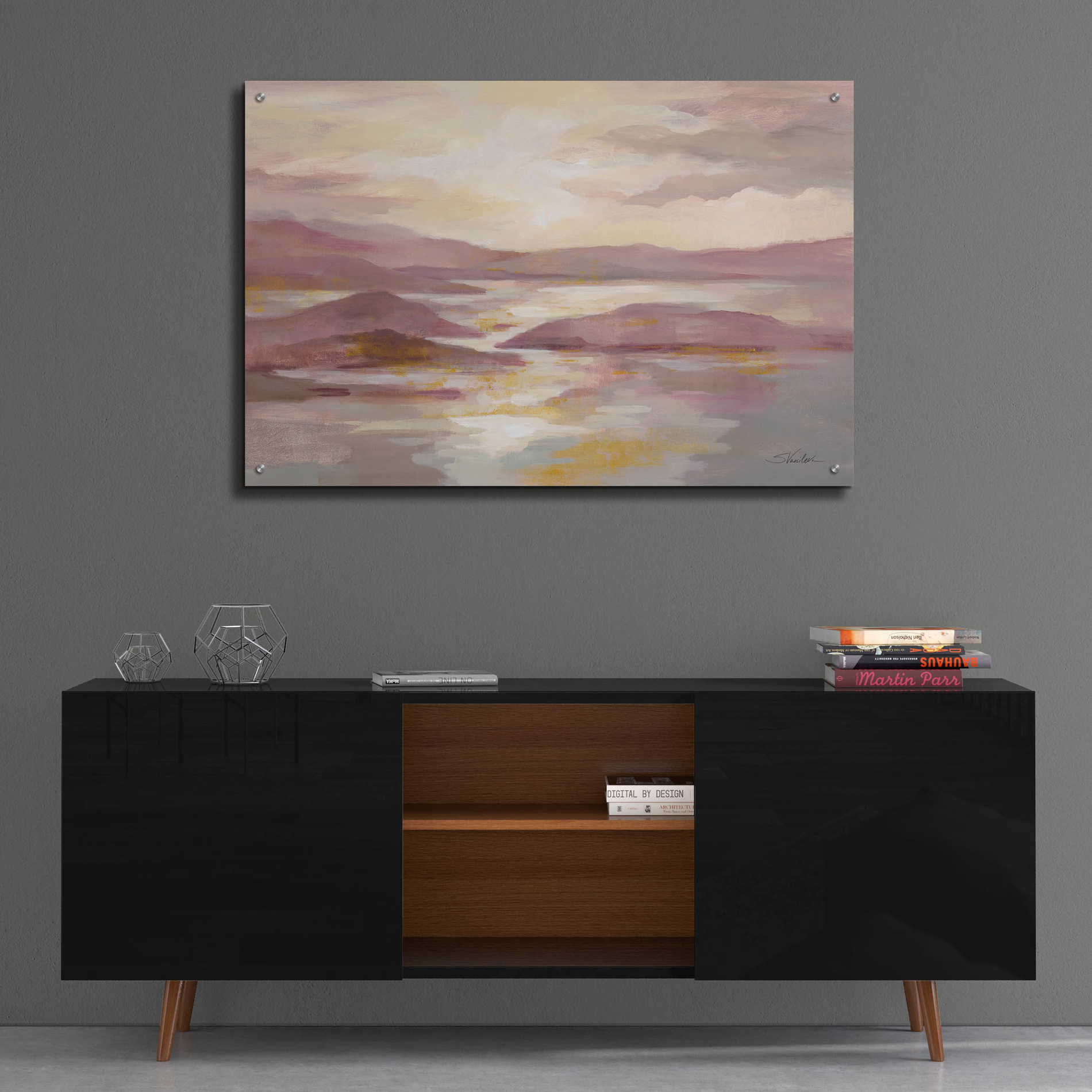 Epic Art 'Pink and Gold Landscape' by Silvia Vassileva, Acrylic Glass Wall Art,36x24