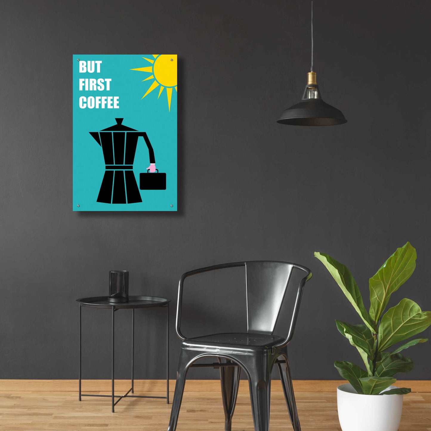 Epic Art 'But First Coffee' by Cesare Bellassai, Acrylic Glass Wall Art,24x36