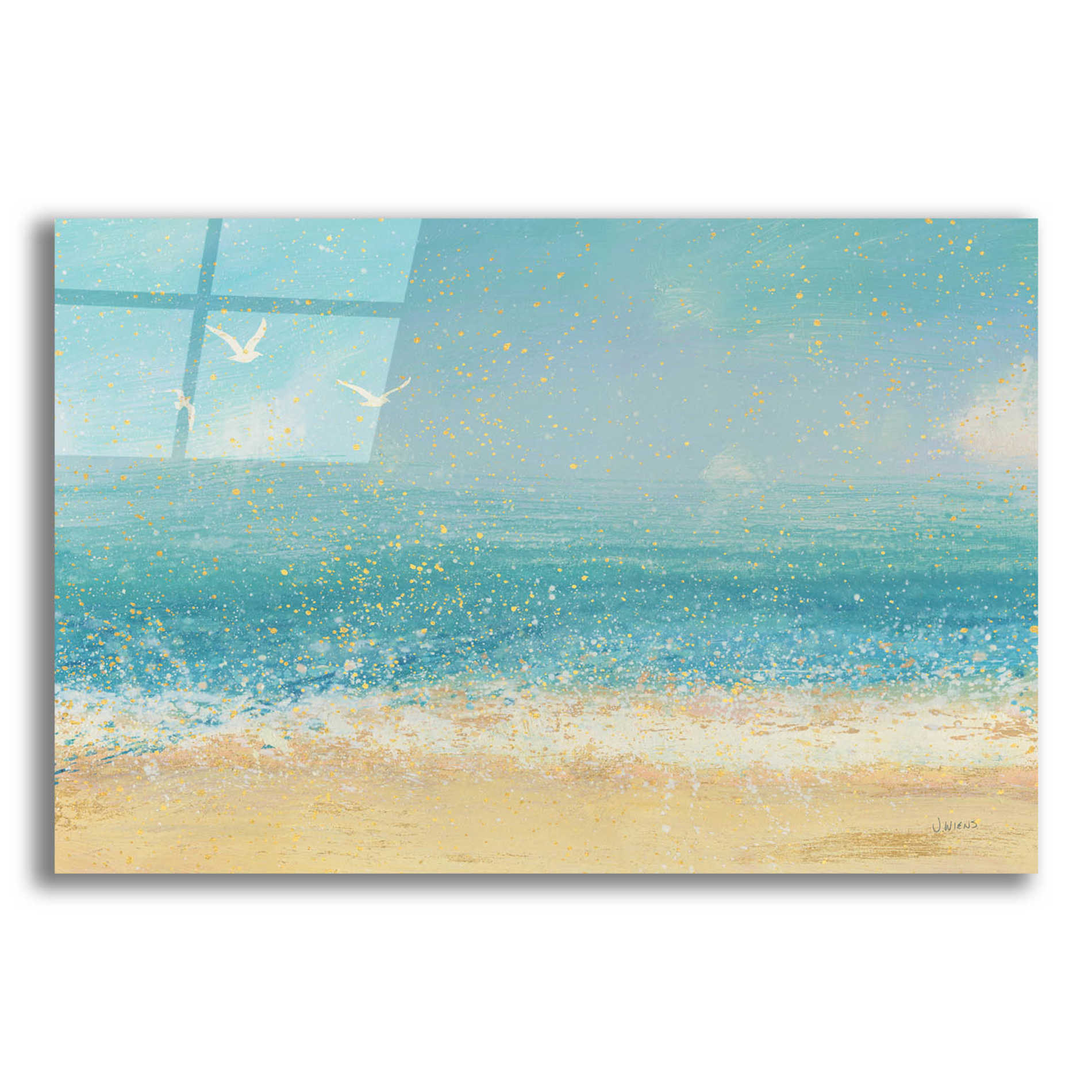 Epic Art 'Splatter Beach I' by James Wiens, Acrylic Glass Wall Art,18x12x1.1x0,26x18x1.1x0,40x26x1.74x0,60x40x1.74x0