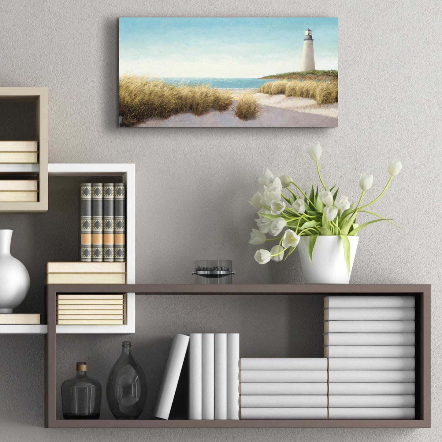 Epic Art 'Lighthouse by the Sea' by James Wiens, Acrylic Glass Wall Art,24x12