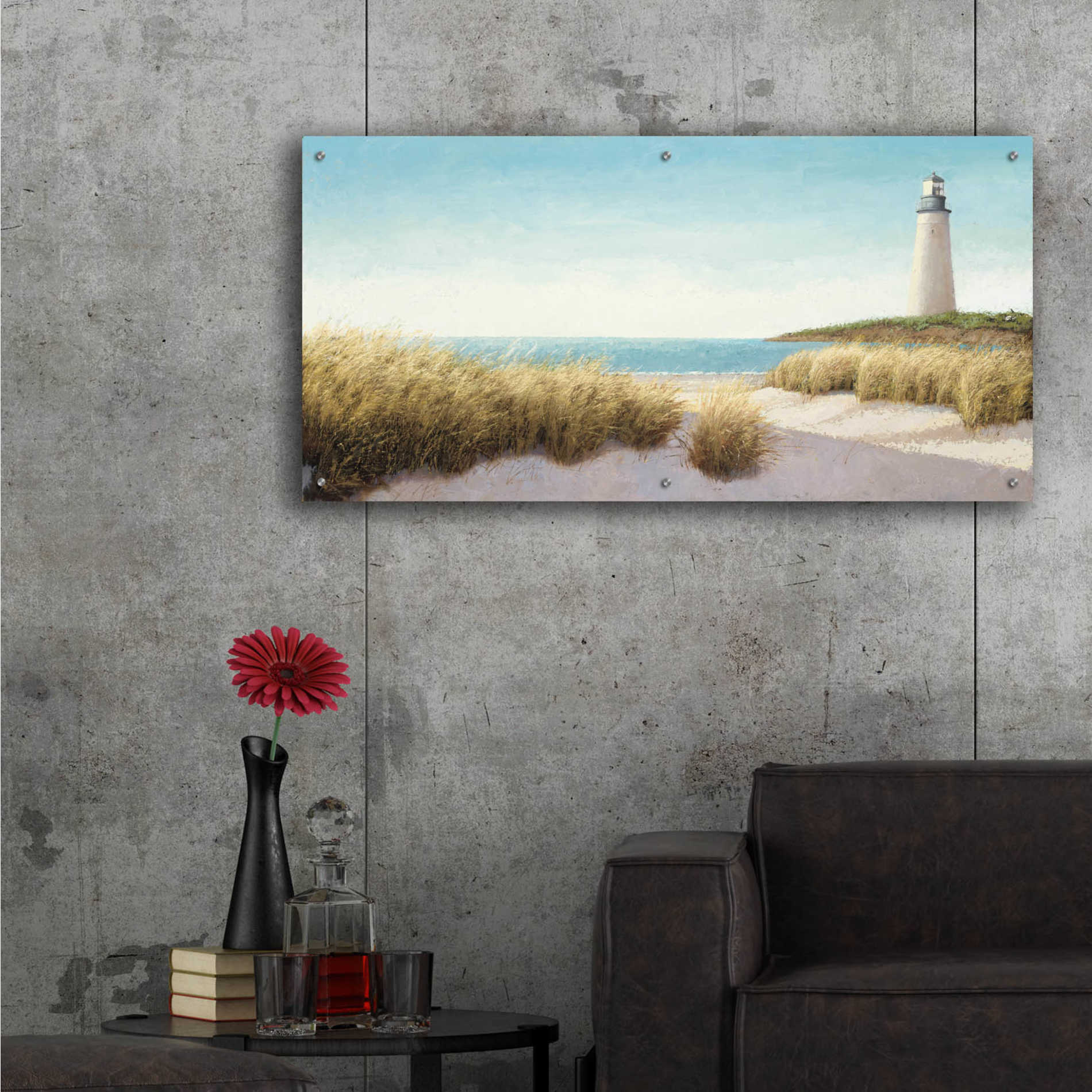 Epic Art 'Lighthouse by the Sea' by James Wiens, Acrylic Glass Wall Art,48x24