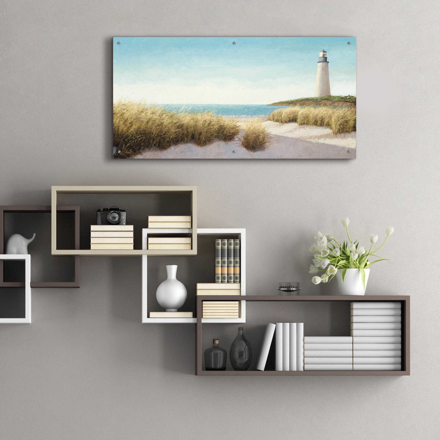 Epic Art 'Lighthouse by the Sea' by James Wiens, Acrylic Glass Wall Art,48x24