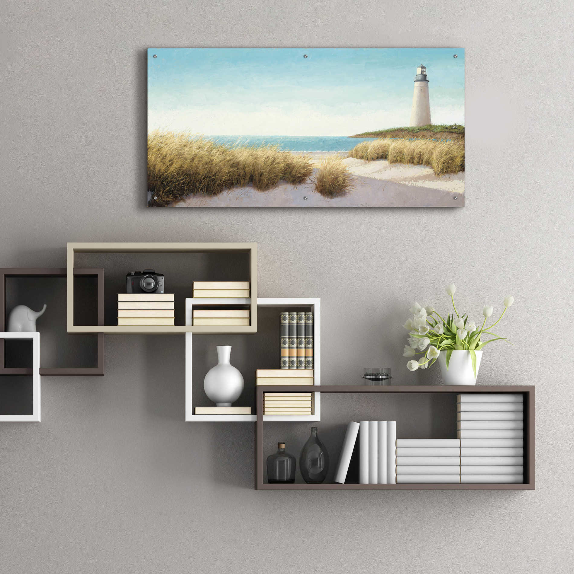 Epic Art 'Lighthouse by the Sea' by James Wiens, Acrylic Glass Wall Art,48x24