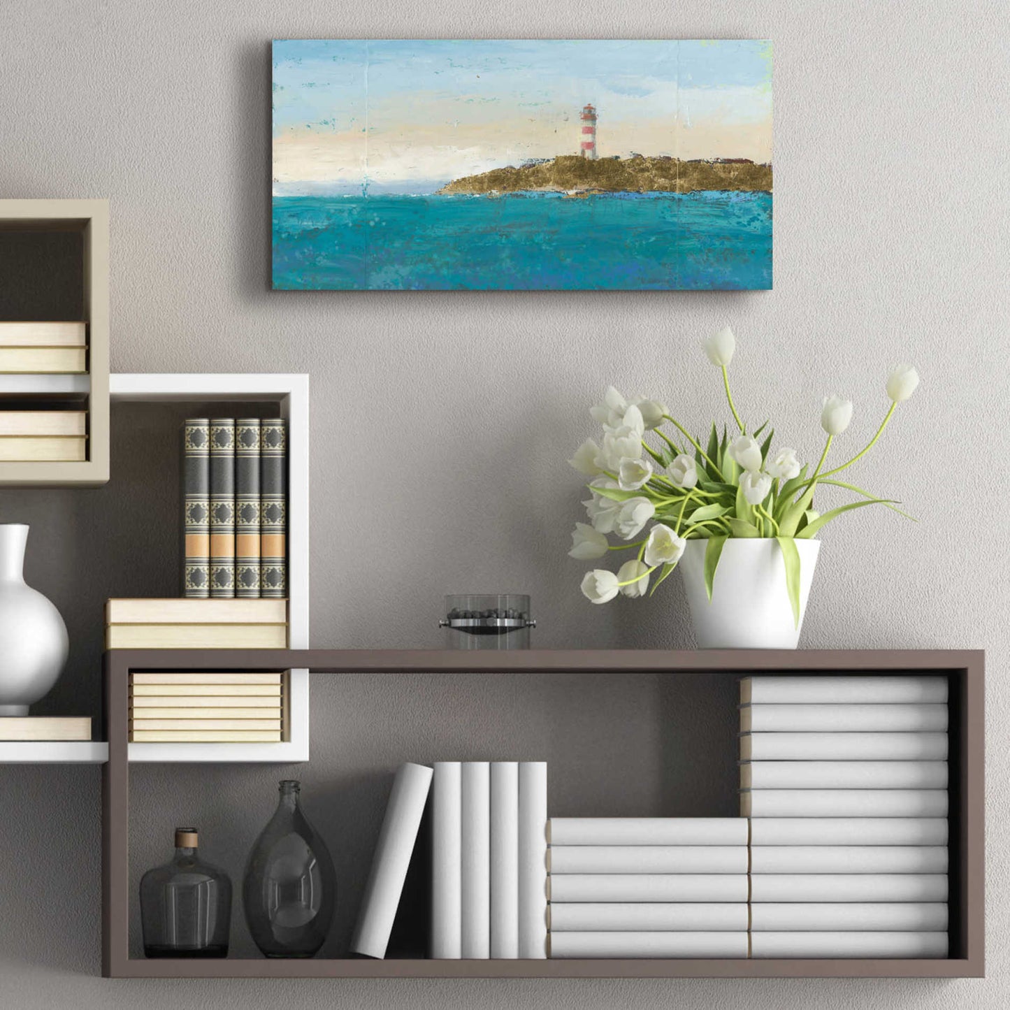 Epic Art 'Lighthouse Seascape I' by James Wiens, Acrylic Glass Wall Art,24x12