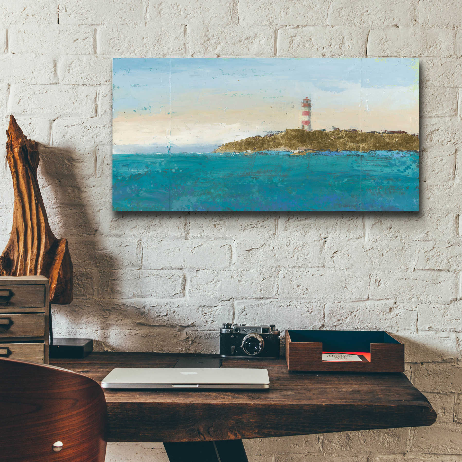 Epic Art 'Lighthouse Seascape I' by James Wiens, Acrylic Glass Wall Art,24x12