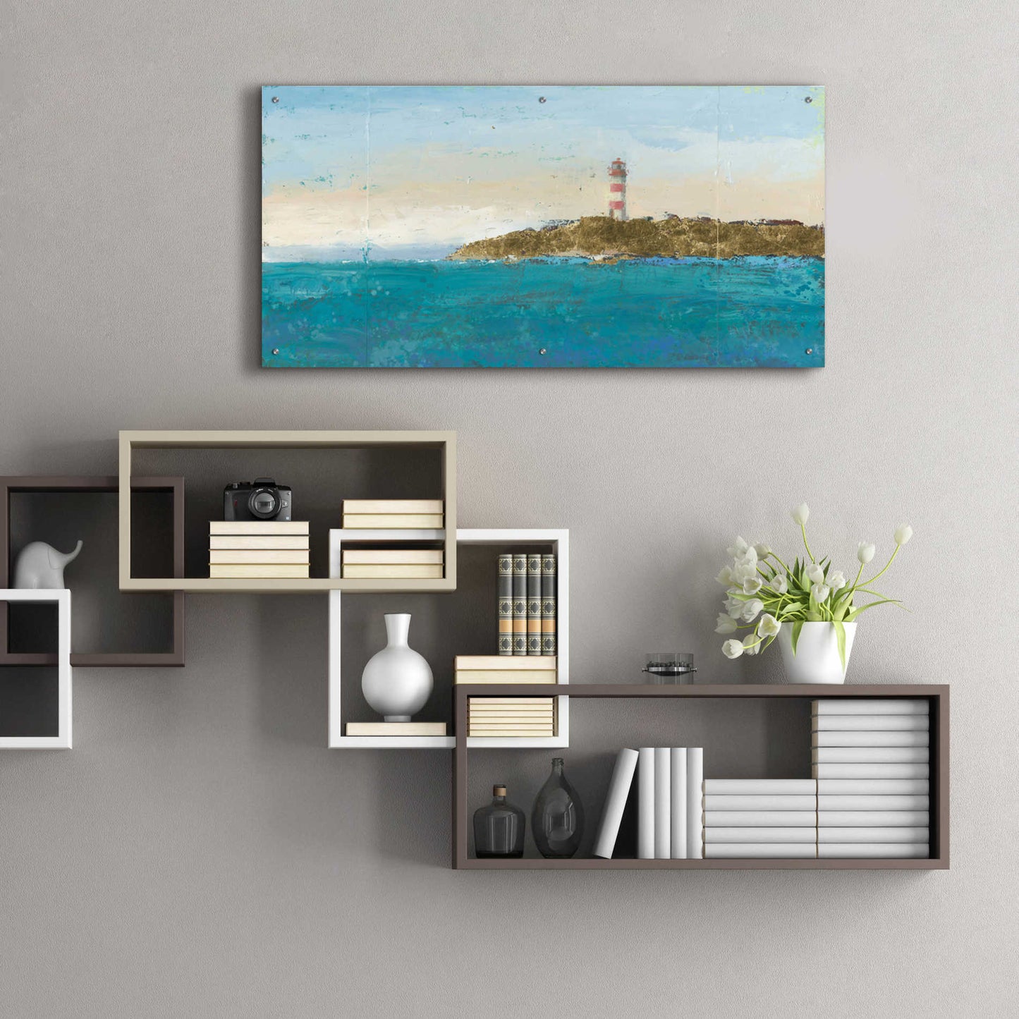 Epic Art 'Lighthouse Seascape I' by James Wiens, Acrylic Glass Wall Art,48x24