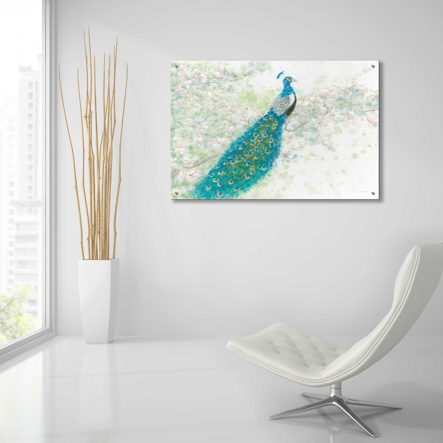 Epic Art 'Spring Peacock I' by James Wiens, Acrylic Glass Wall Art,36x24