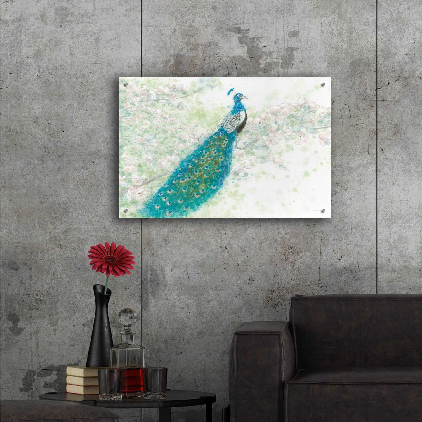 Epic Art 'Spring Peacock I' by James Wiens, Acrylic Glass Wall Art,36x24