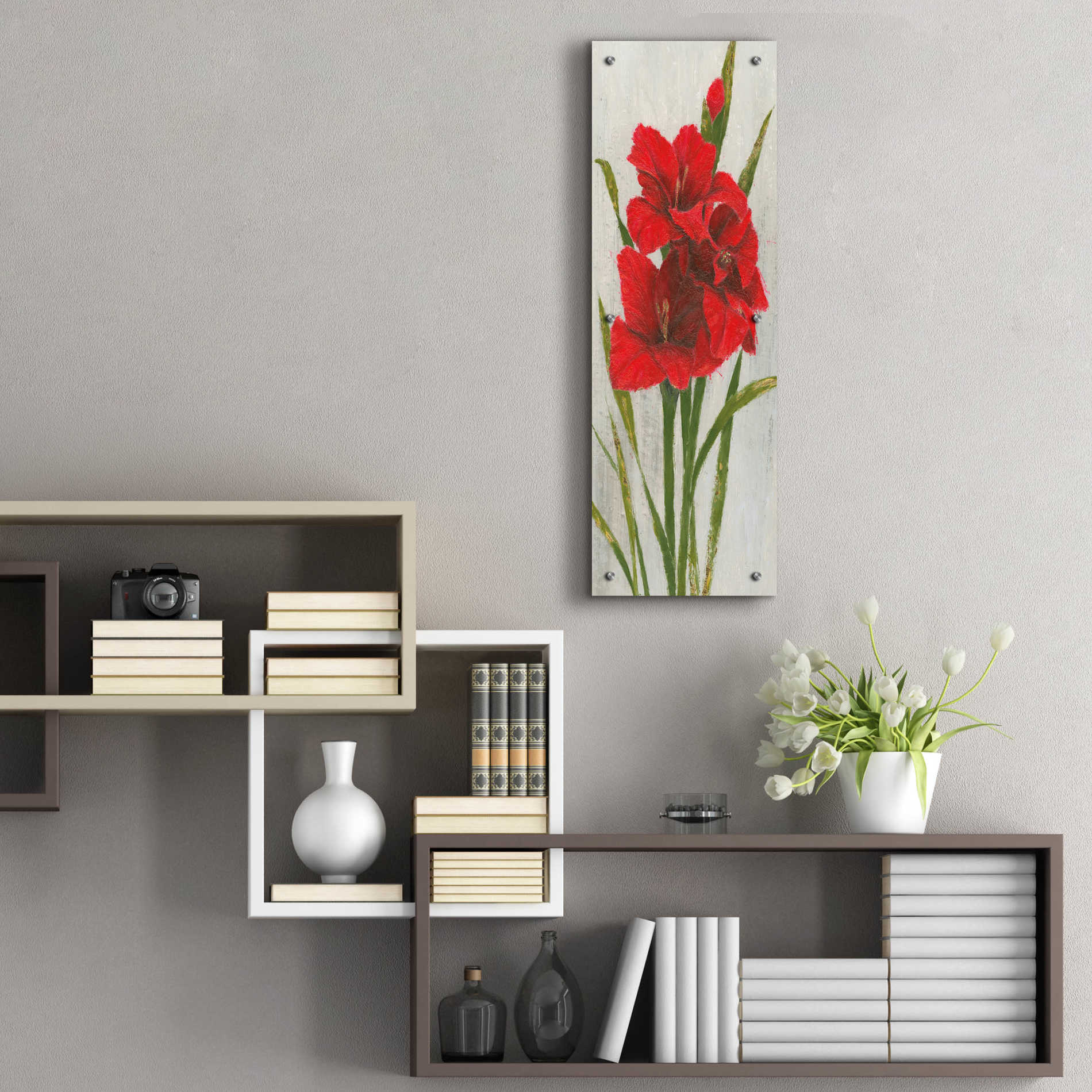 Epic Art 'Red Simplicity I' by James Wiens, Acrylic Glass Wall Art,12x36