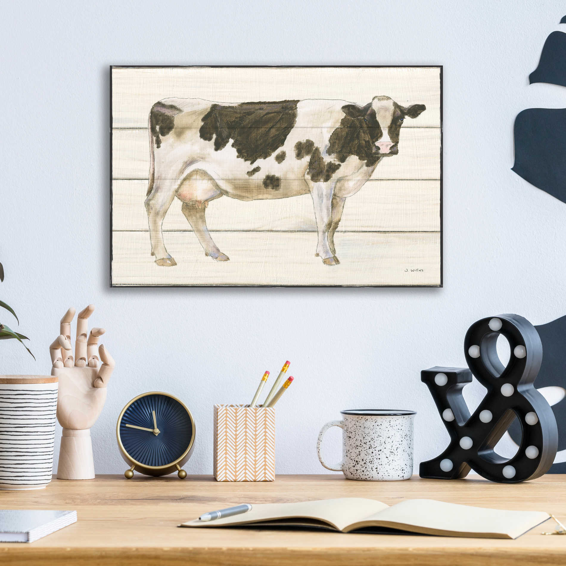 Epic Art 'Country Cow VII' by James Wiens, Acrylic Glass Wall Art,16x12