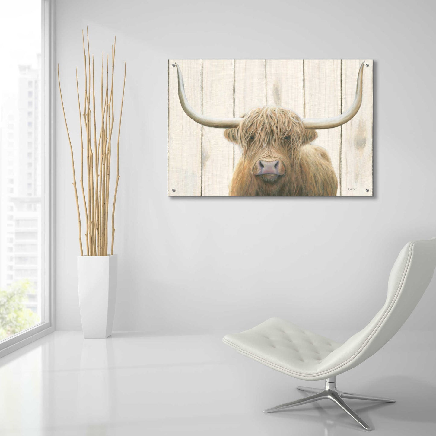 Epic Art 'Highland Cow Shiplap' by James Wiens, Acrylic Glass Wall Art,36x24