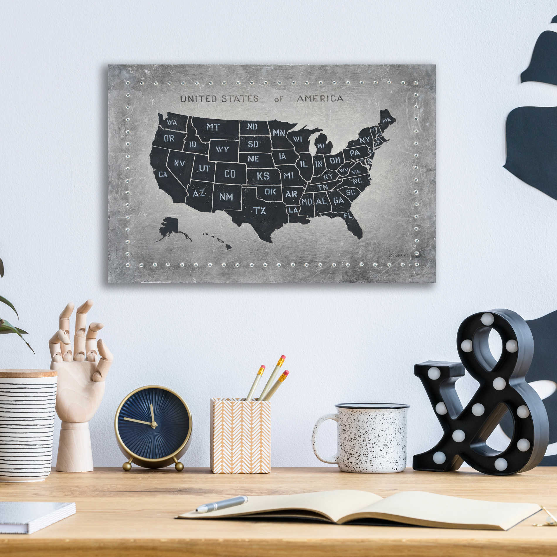 Epic Art 'Riveting USA Map' by James Wiens, Acrylic Glass Wall Art,16x12