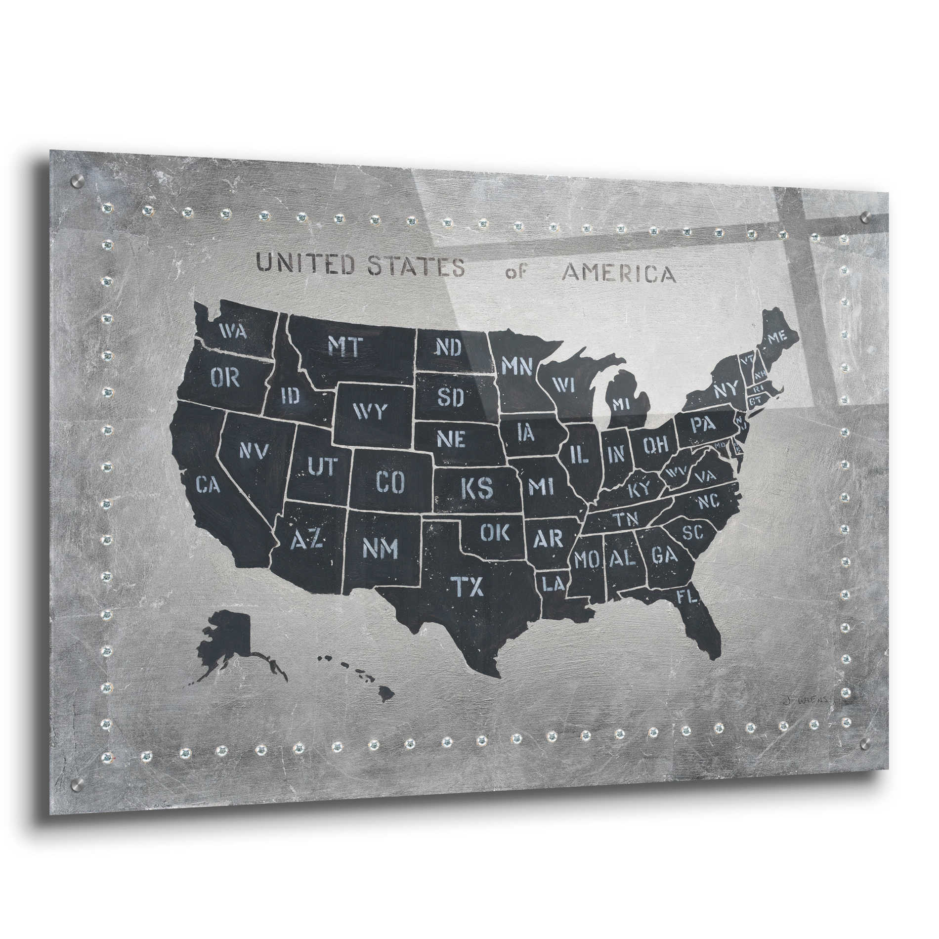 Epic Art 'Riveting USA Map' by James Wiens, Acrylic Glass Wall Art,36x24