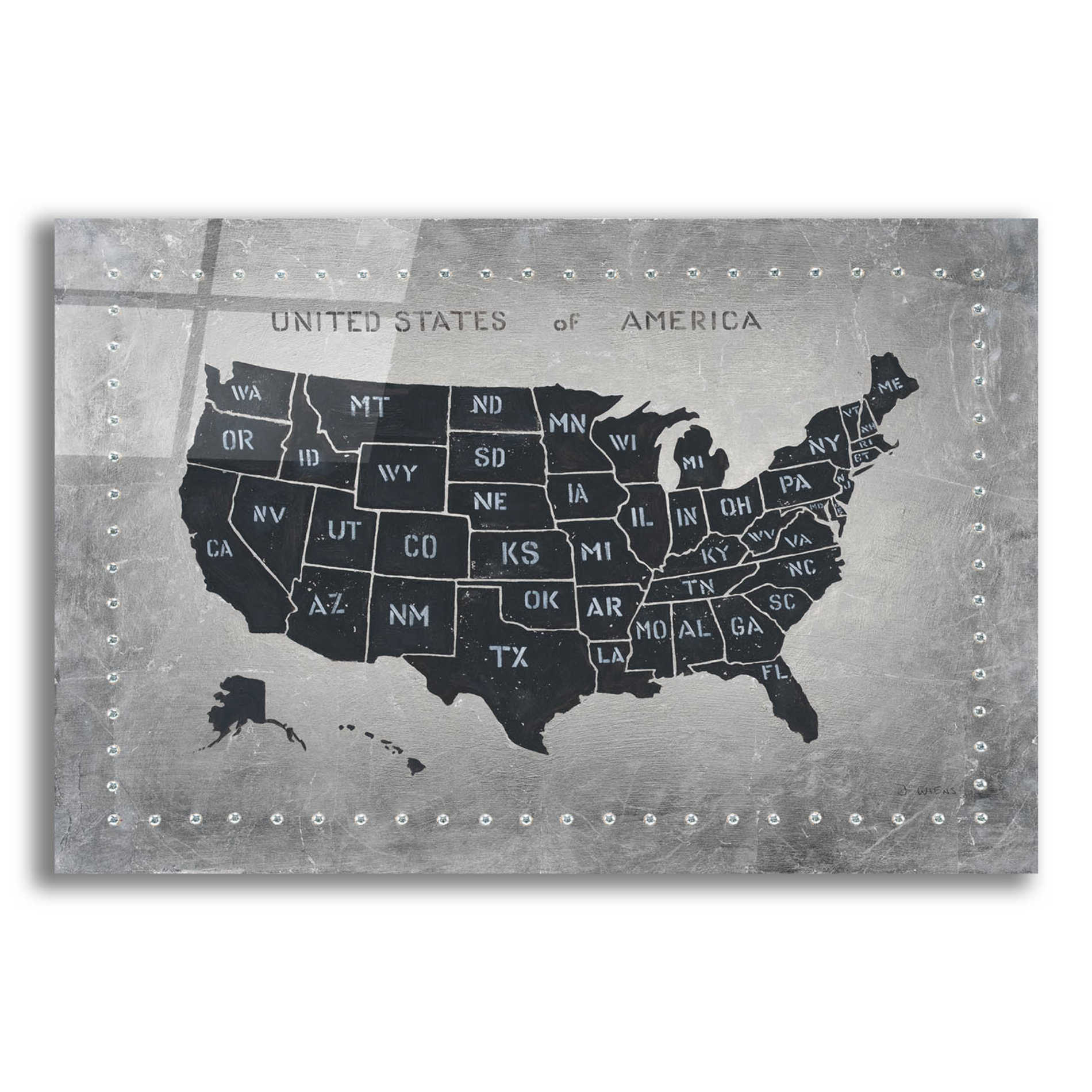 Epic Art 'Riveting USA Map' by James Wiens, Acrylic Glass Wall Art,16x12x1.1x0,26x18x1.1x0,34x26x1.74x0,54x40x1.74x0