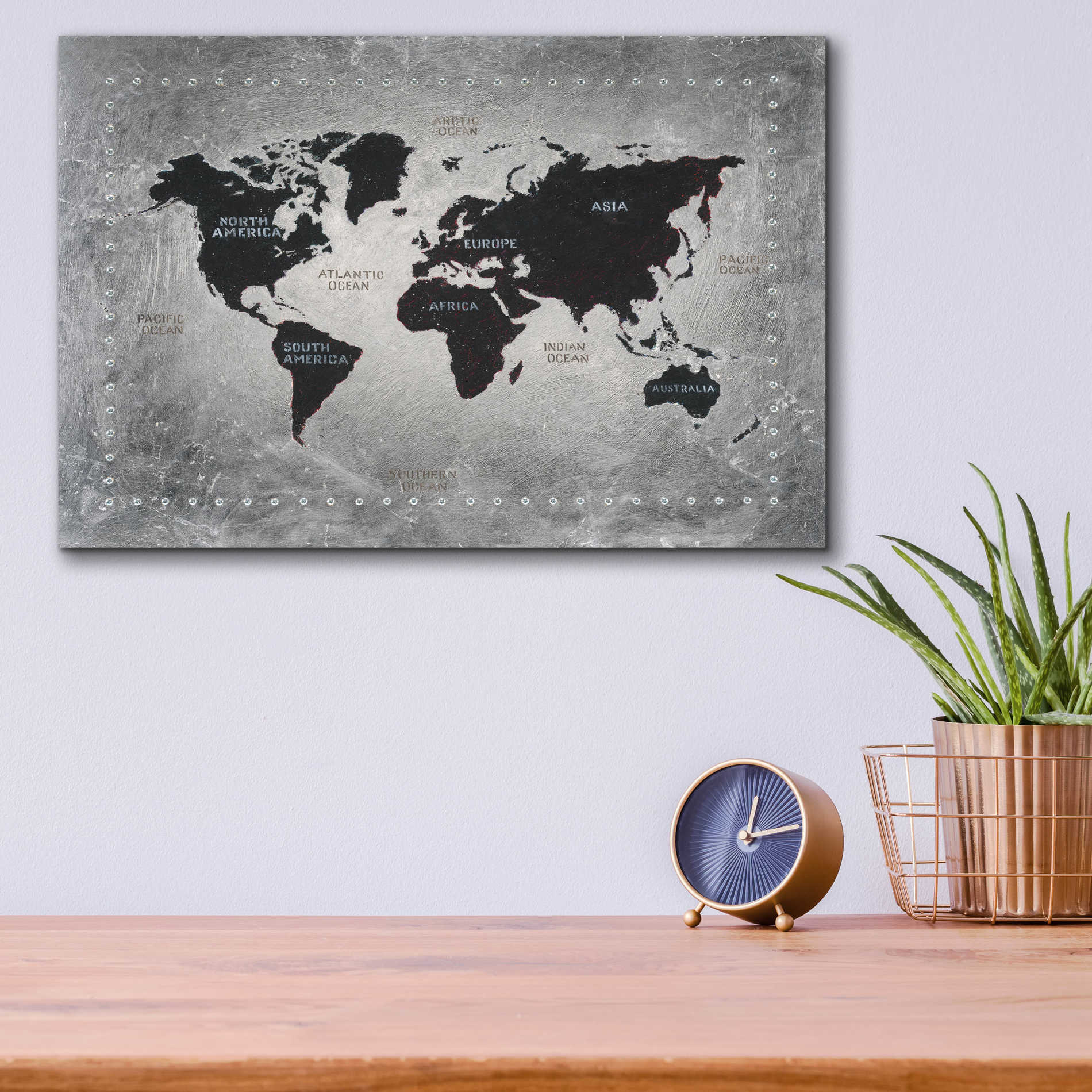 Epic Art 'Riveting World Map' by James Wiens, Acrylic Glass Wall Art,16x12