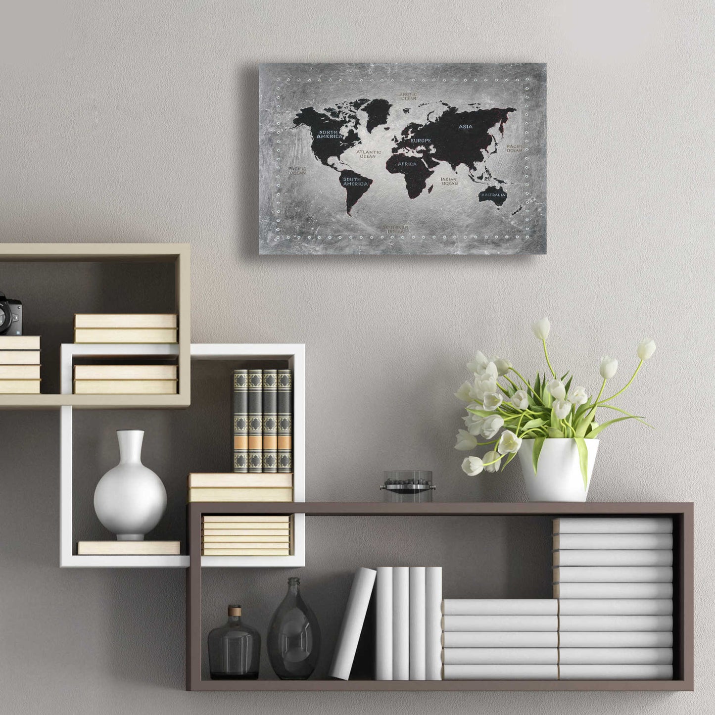 Epic Art 'Riveting World Map' by James Wiens, Acrylic Glass Wall Art,24x16