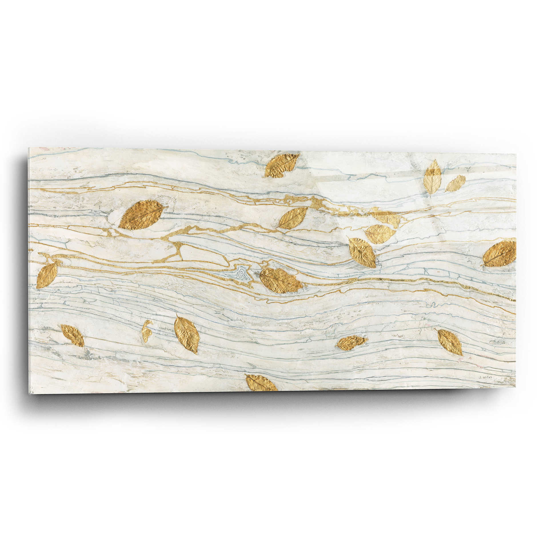 Epic Art 'Golden Fossil Leaves' by James Wiens, Acrylic Glass Wall Art,24x12