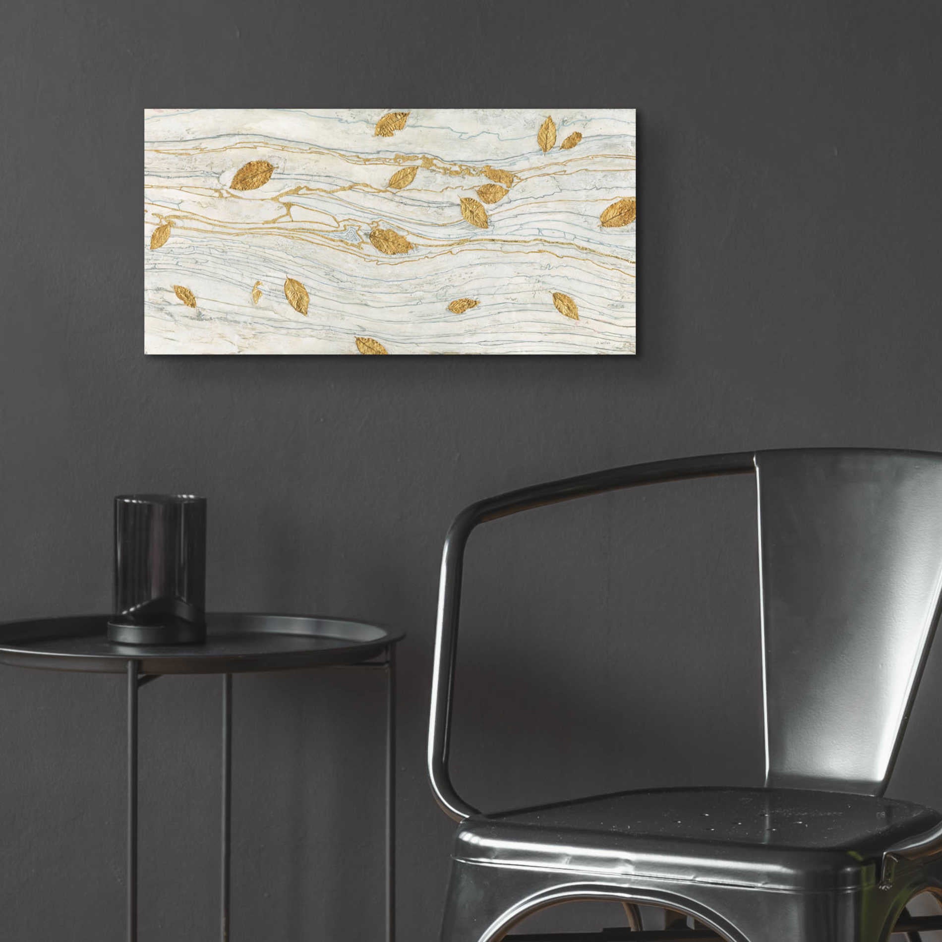 Epic Art 'Golden Fossil Leaves' by James Wiens, Acrylic Glass Wall Art,24x12