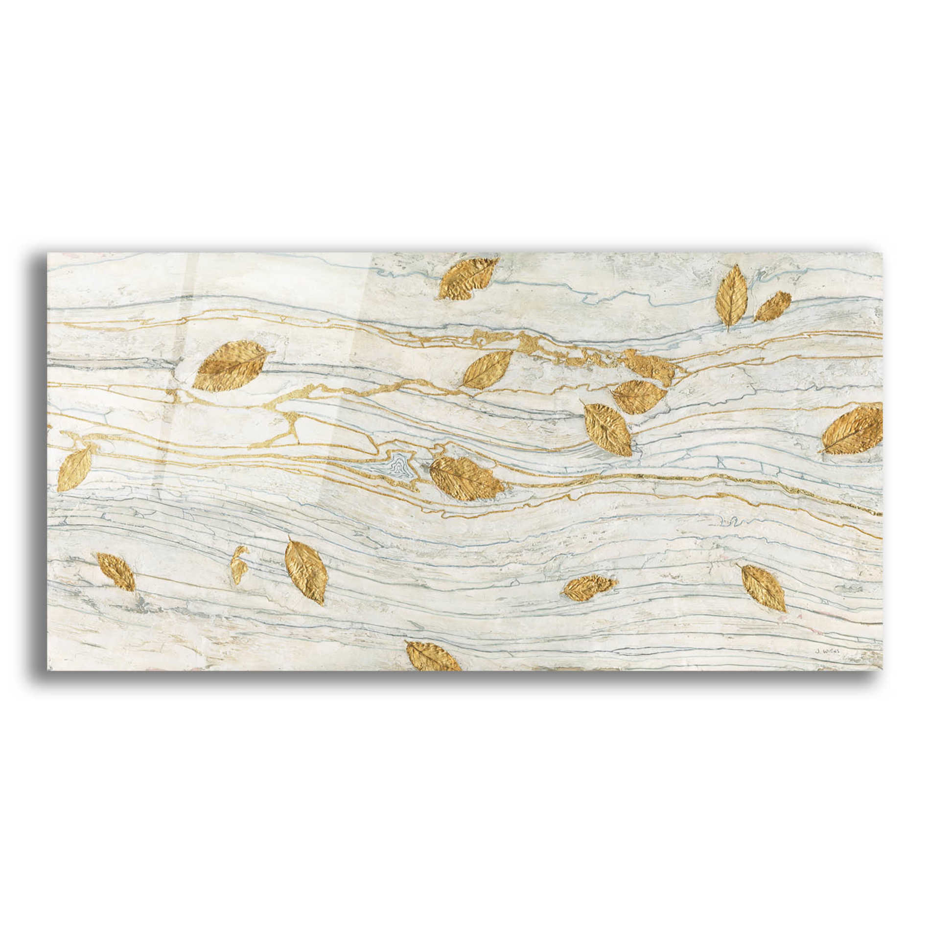 Epic Art 'Golden Fossil Leaves' by James Wiens, Acrylic Glass Wall Art,24x12