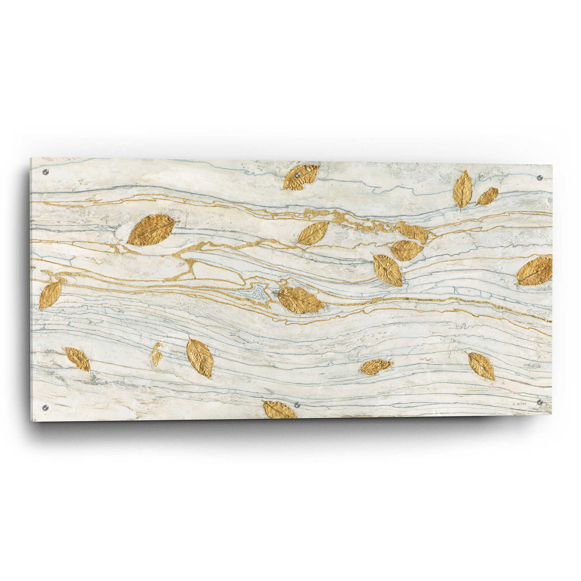 Epic Art 'Golden Fossil Leaves' by James Wiens, Acrylic Glass Wall Art,48x24