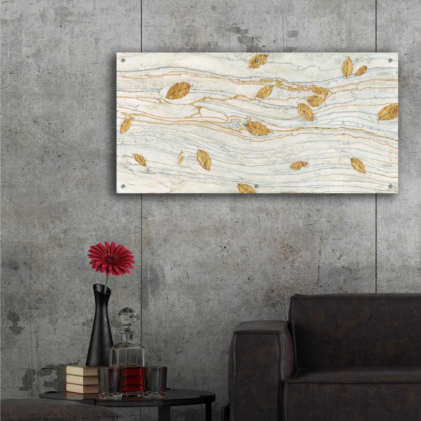 Epic Art 'Golden Fossil Leaves' by James Wiens, Acrylic Glass Wall Art,48x24