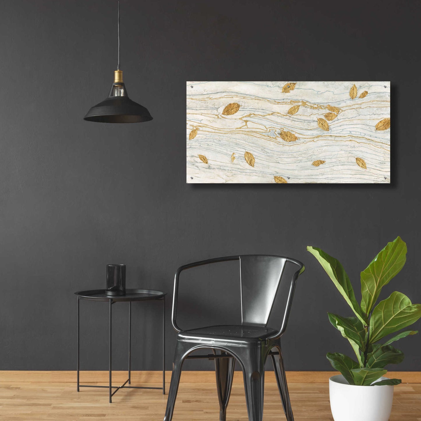 Epic Art 'Golden Fossil Leaves' by James Wiens, Acrylic Glass Wall Art,48x24