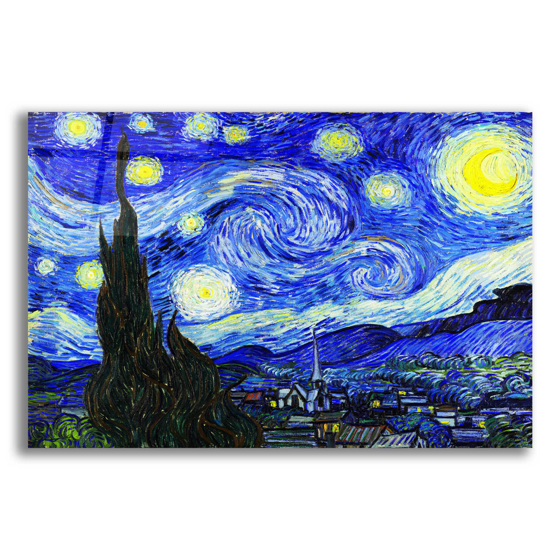 Epic Art 'The Starry Night' by Vincent van Gogh, Acrylic Glass Wall Art,16x12x1.1x0,24x20x1.1x0,30x26x1.74x0,54x40x1.74x0