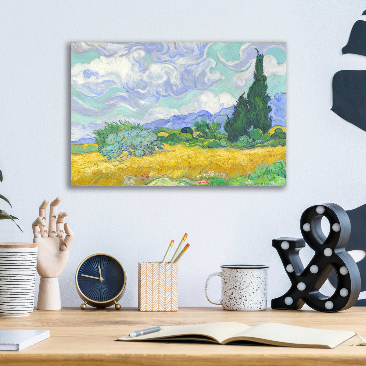 Epic Art 'Wheat Field with Cypresses' by Vincent van Gogh, Acrylic Glass Wall Art,16x12