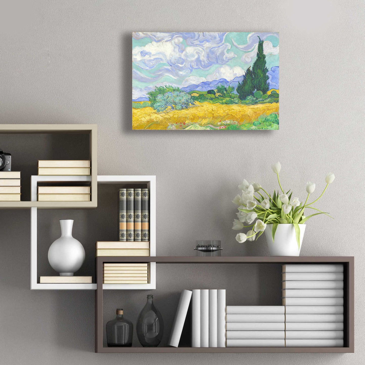 Epic Art 'Wheat Field with Cypresses' by Vincent van Gogh, Acrylic Glass Wall Art,24x16
