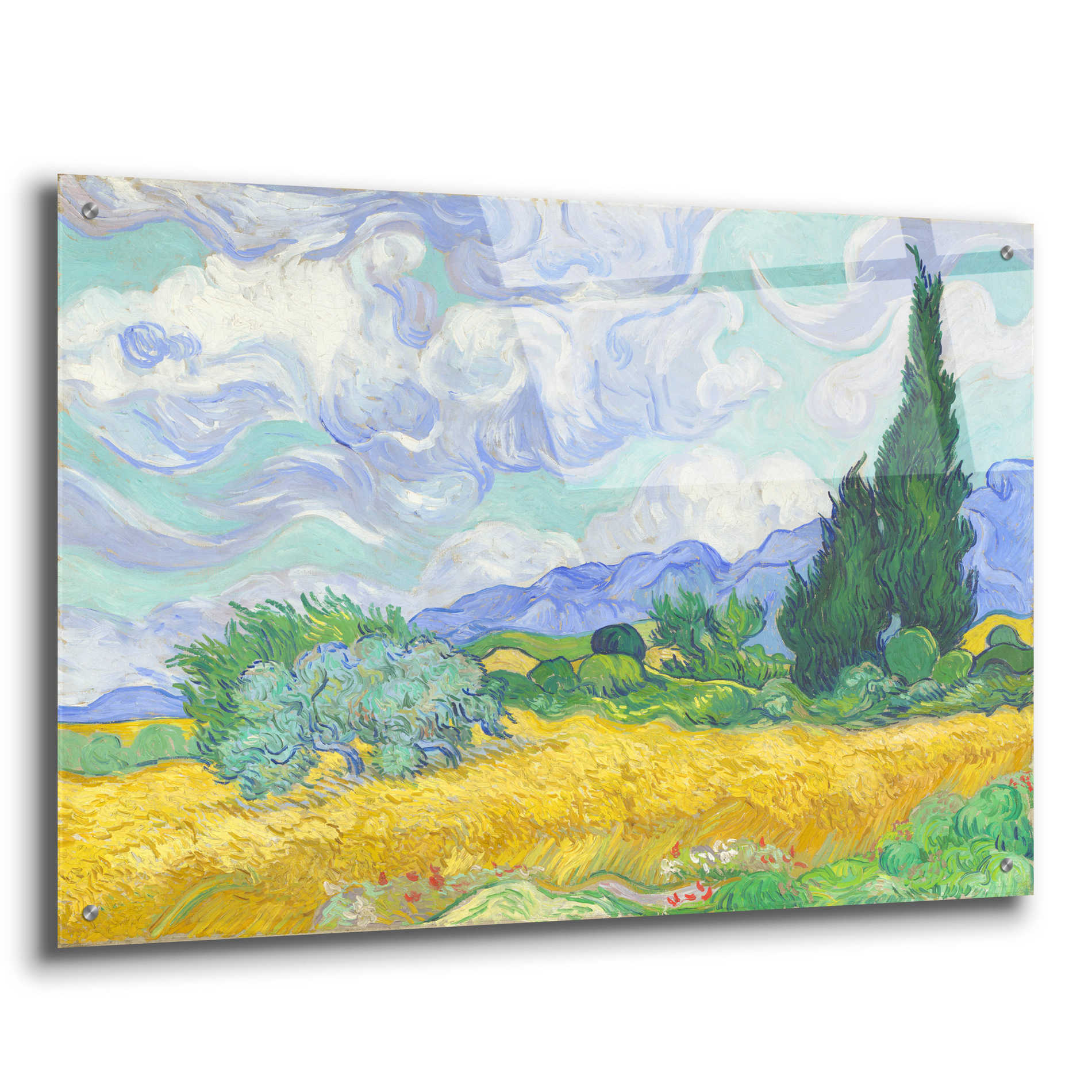 Epic Art 'Wheat Field with Cypresses' by Vincent van Gogh, Acrylic Glass Wall Art,36x24