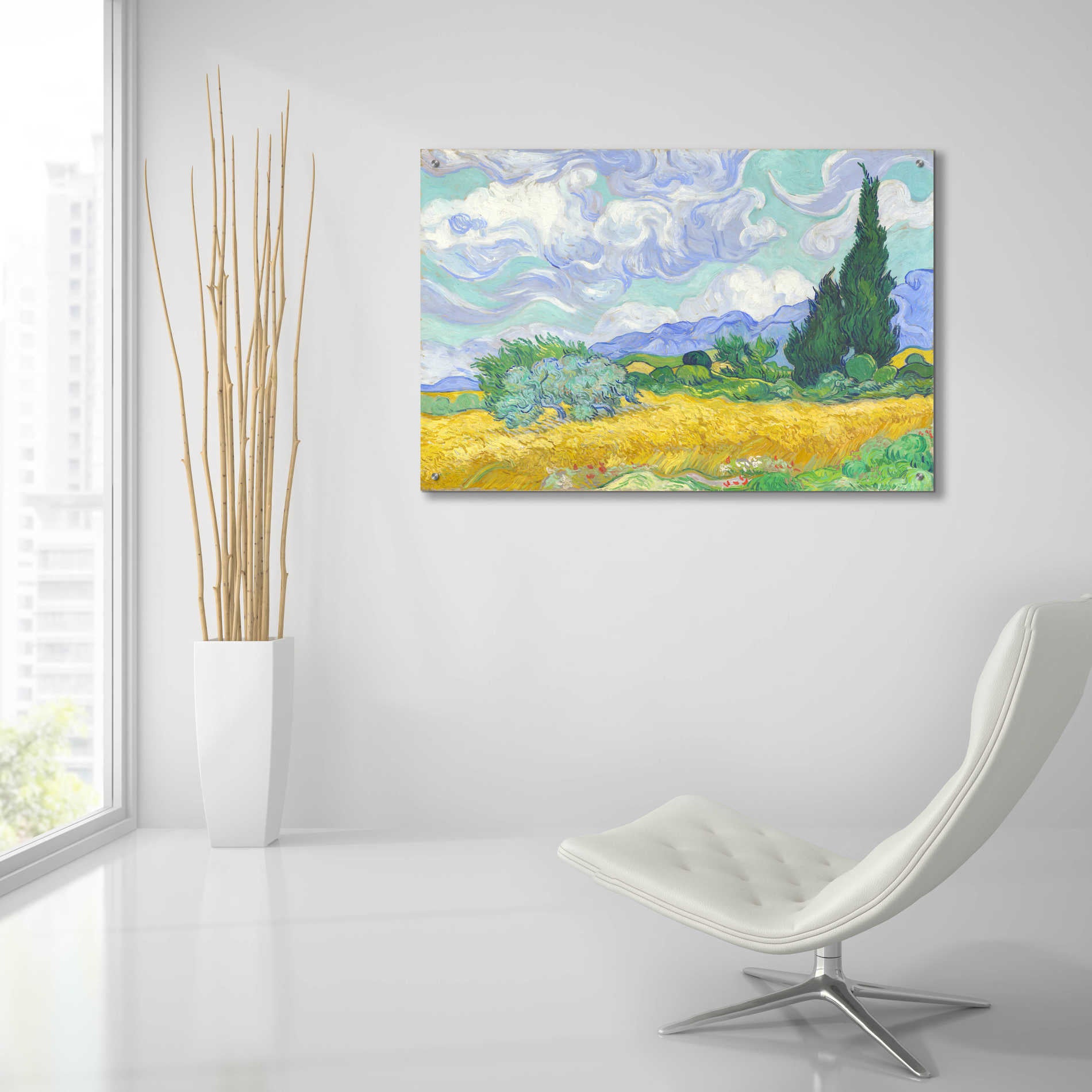 Epic Art 'Wheat Field with Cypresses' by Vincent van Gogh, Acrylic Glass Wall Art,36x24