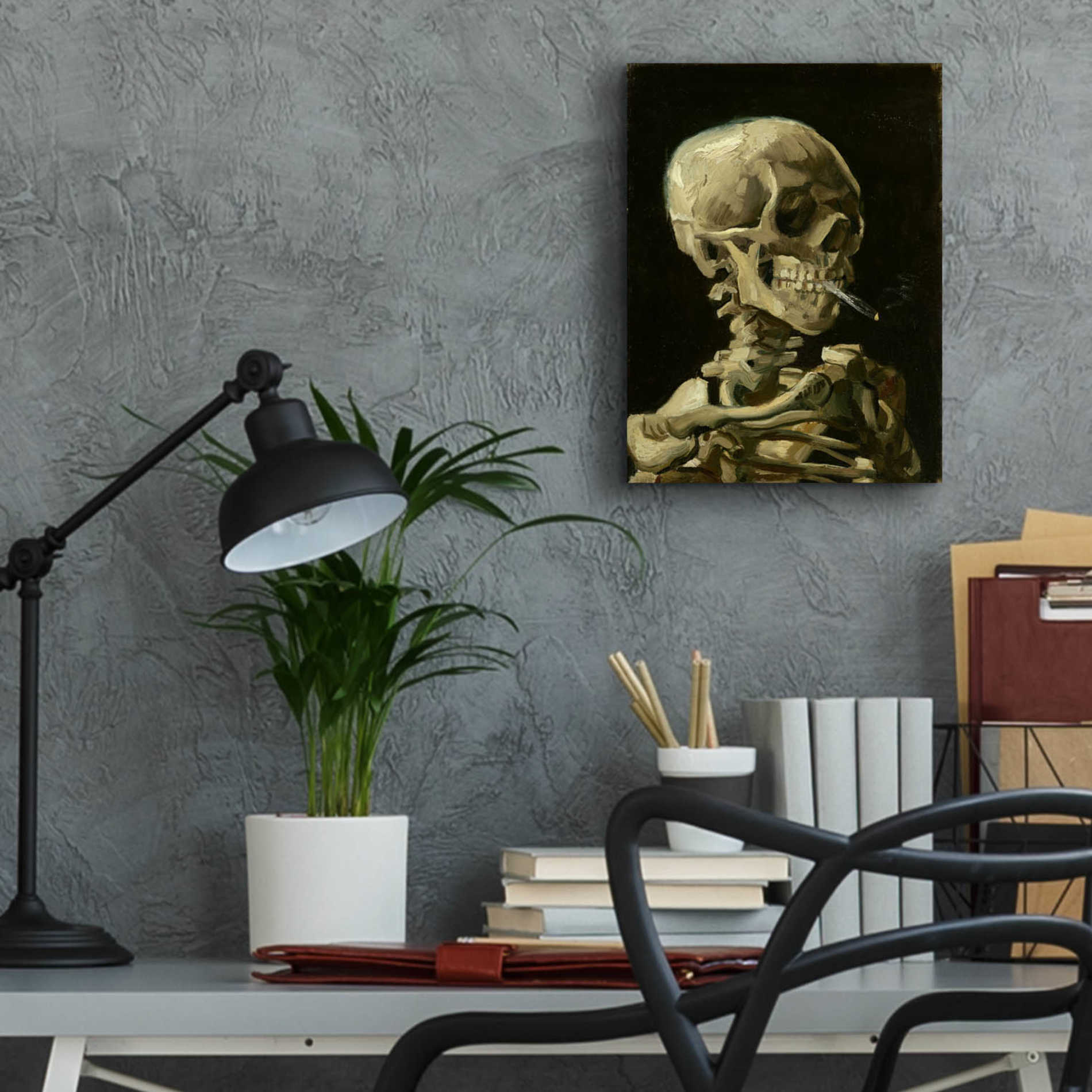 Epic Art 'Head of a Skeleton with a Burning Cigarette' by Vincent van Gogh, Acrylic Glass Wall Art,12x16