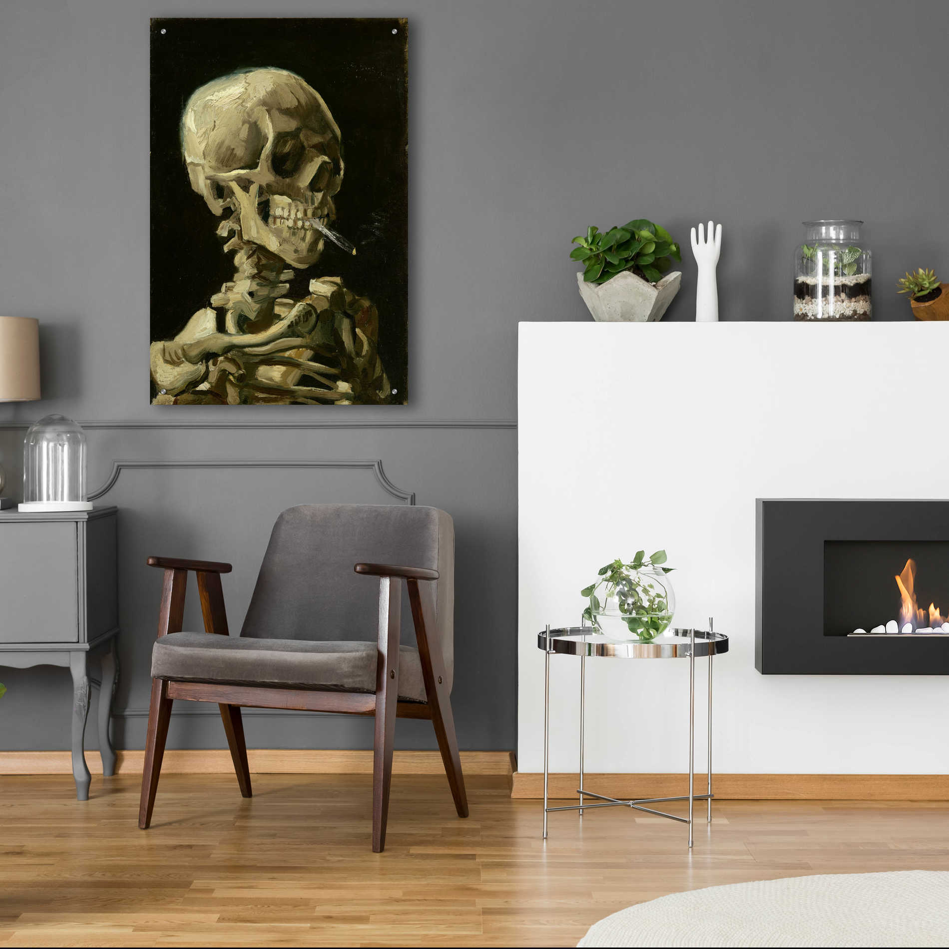 Epic Art 'Head of a Skeleton with a Burning Cigarette' by Vincent van Gogh, Acrylic Glass Wall Art,24x36