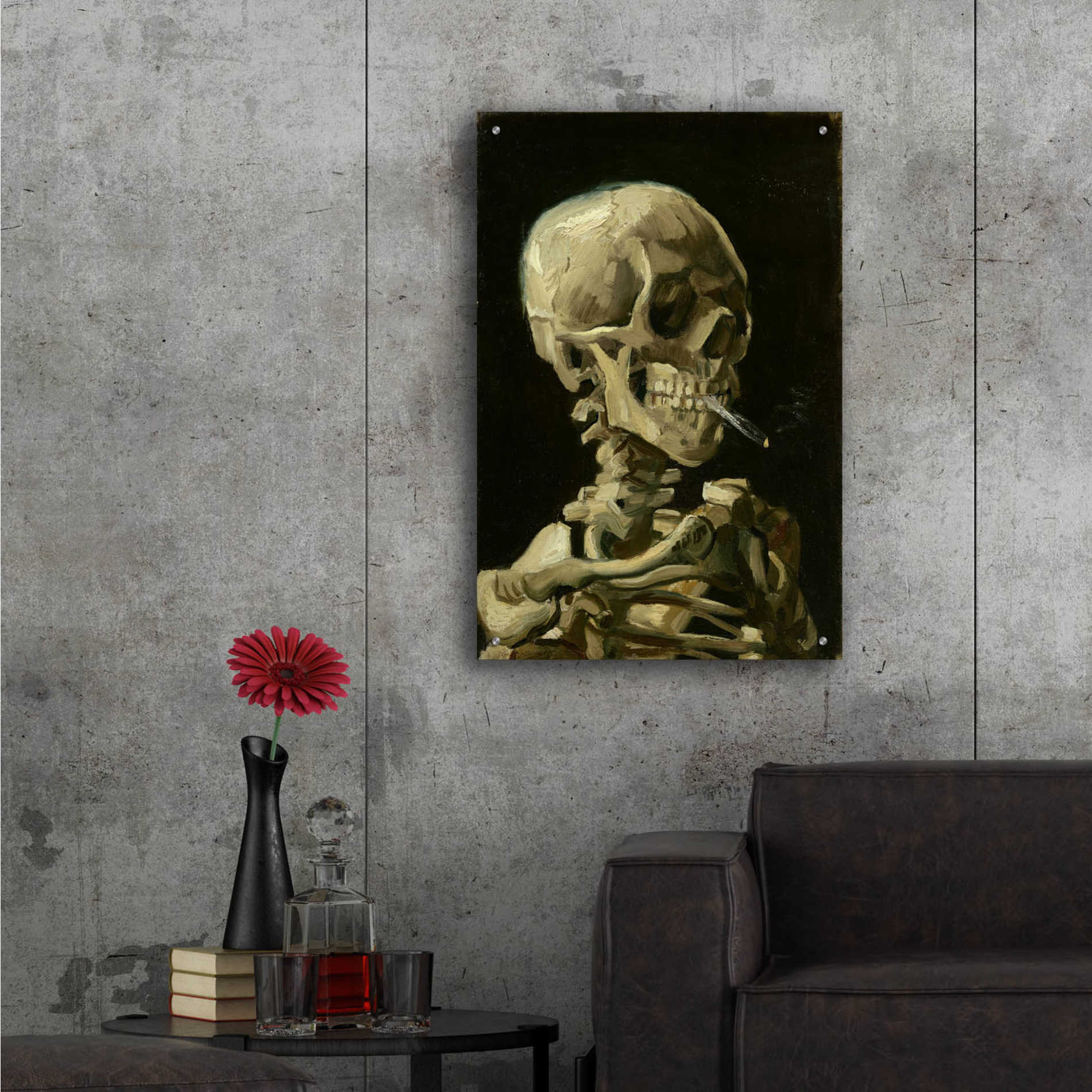 Epic Art 'Head of a Skeleton with a Burning Cigarette' by Vincent van Gogh, Acrylic Glass Wall Art,24x36