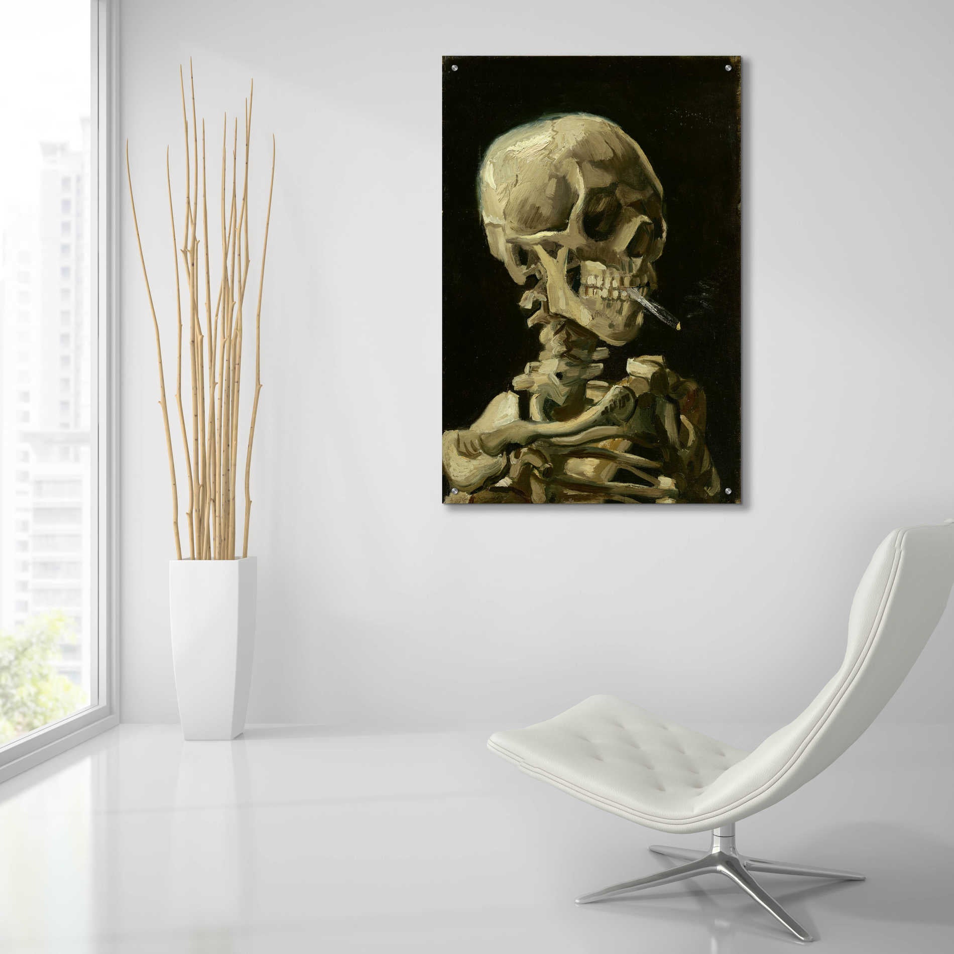 Epic Art 'Head of a Skeleton with a Burning Cigarette' by Vincent van Gogh, Acrylic Glass Wall Art,24x36