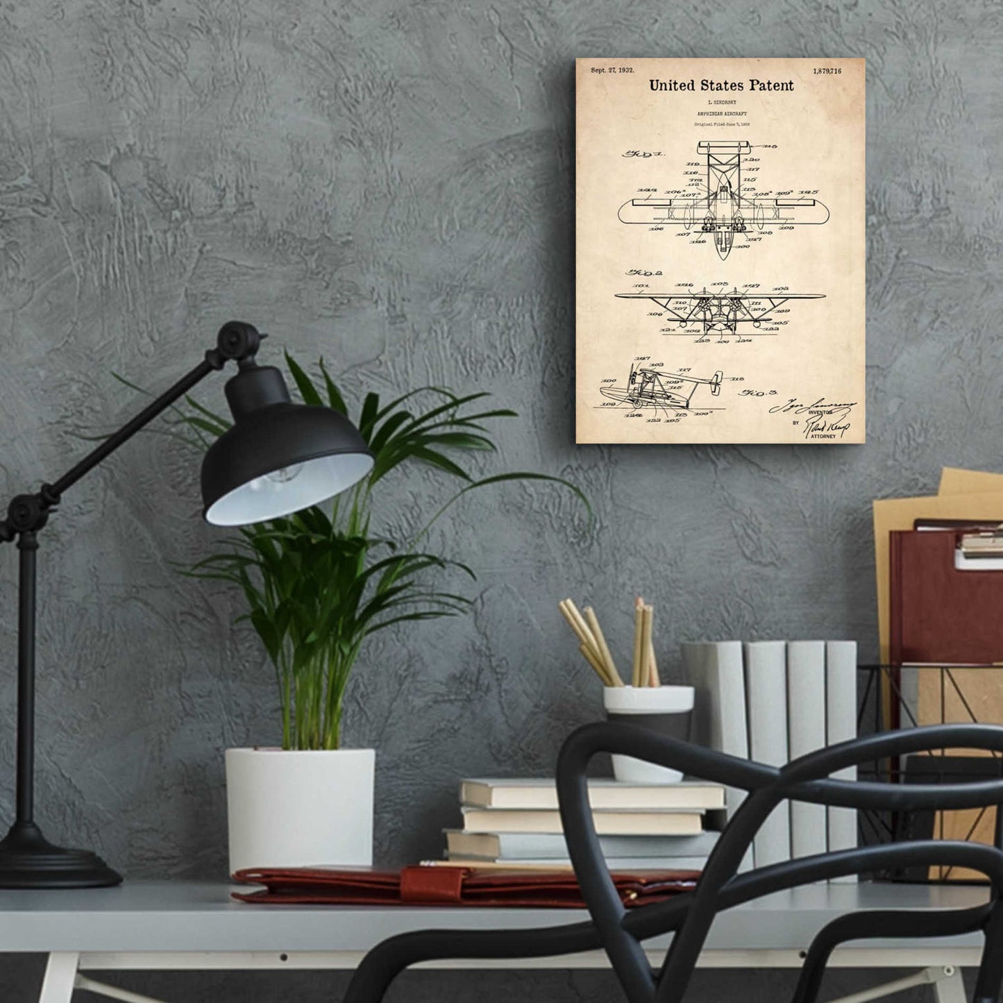 Epic Art 'Amphibian Aircraft Blueprint Patent Parchment,' Acrylic Glass Wall Art,12x16