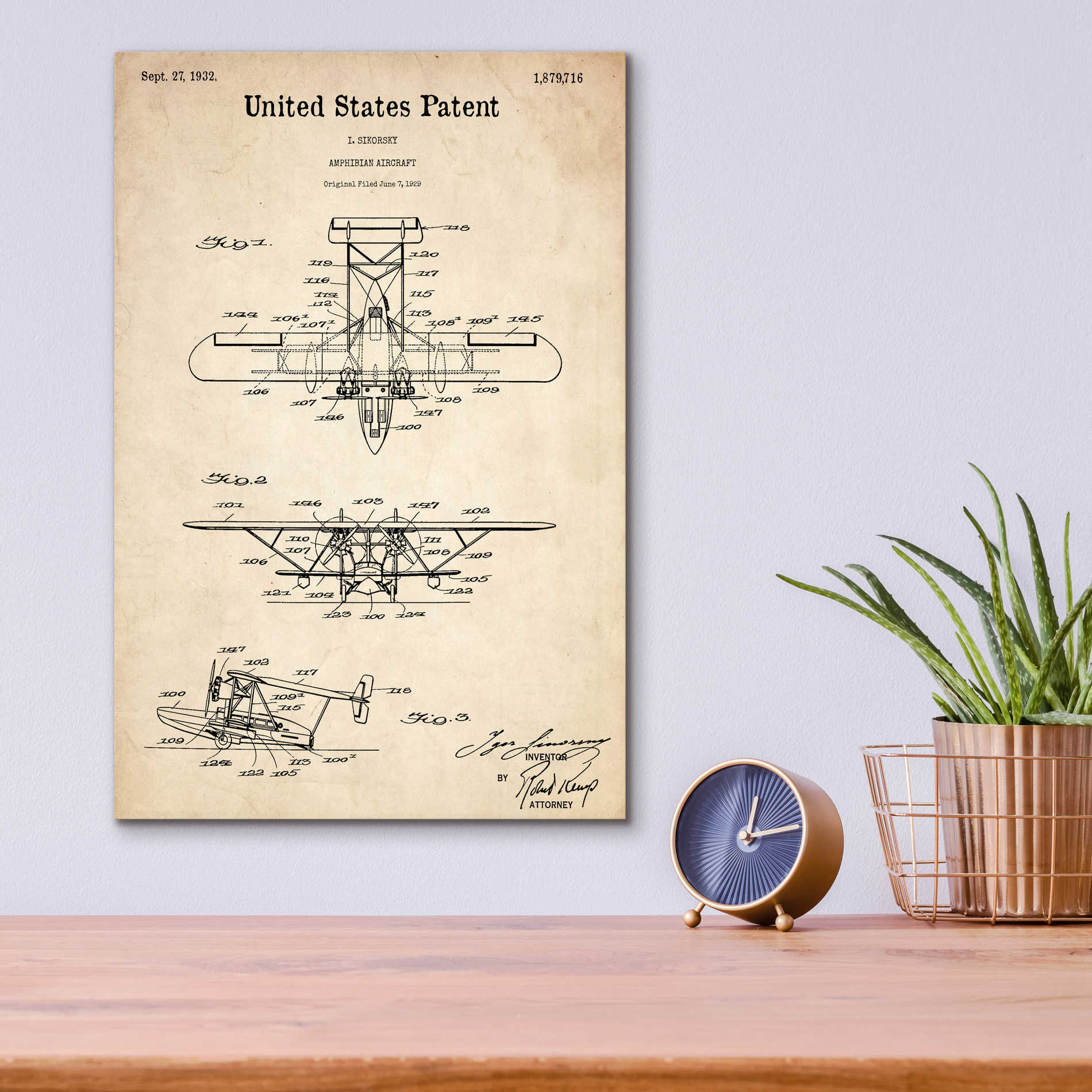 Epic Art 'Amphibian Aircraft Blueprint Patent Parchment,' Acrylic Glass Wall Art,12x16