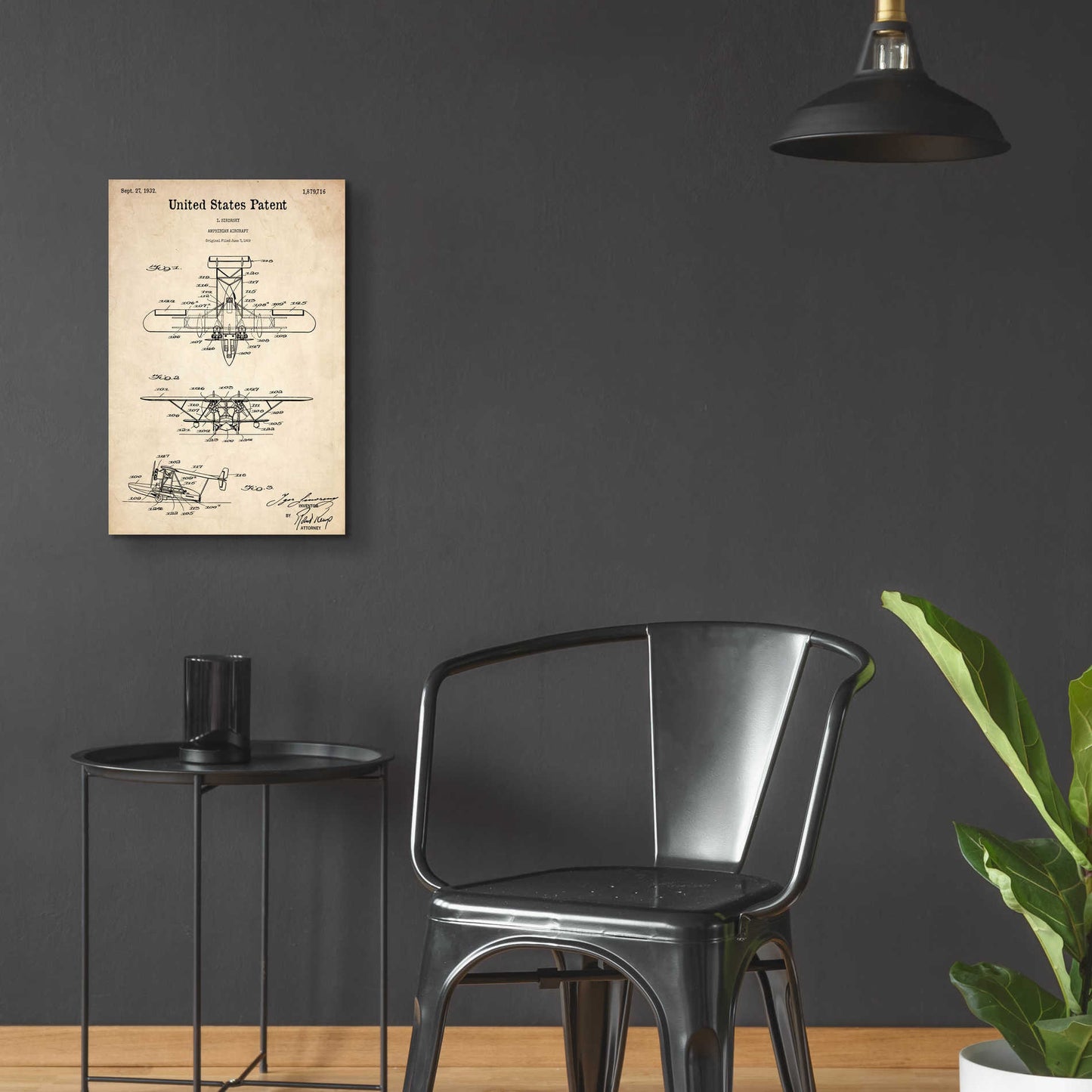 Epic Art 'Amphibian Aircraft Blueprint Patent Parchment,' Acrylic Glass Wall Art,16x24