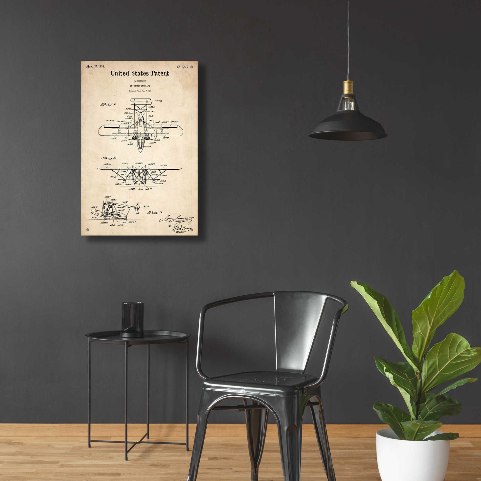 Epic Art 'Amphibian Aircraft Blueprint Patent Parchment,' Acrylic Glass Wall Art,24x36