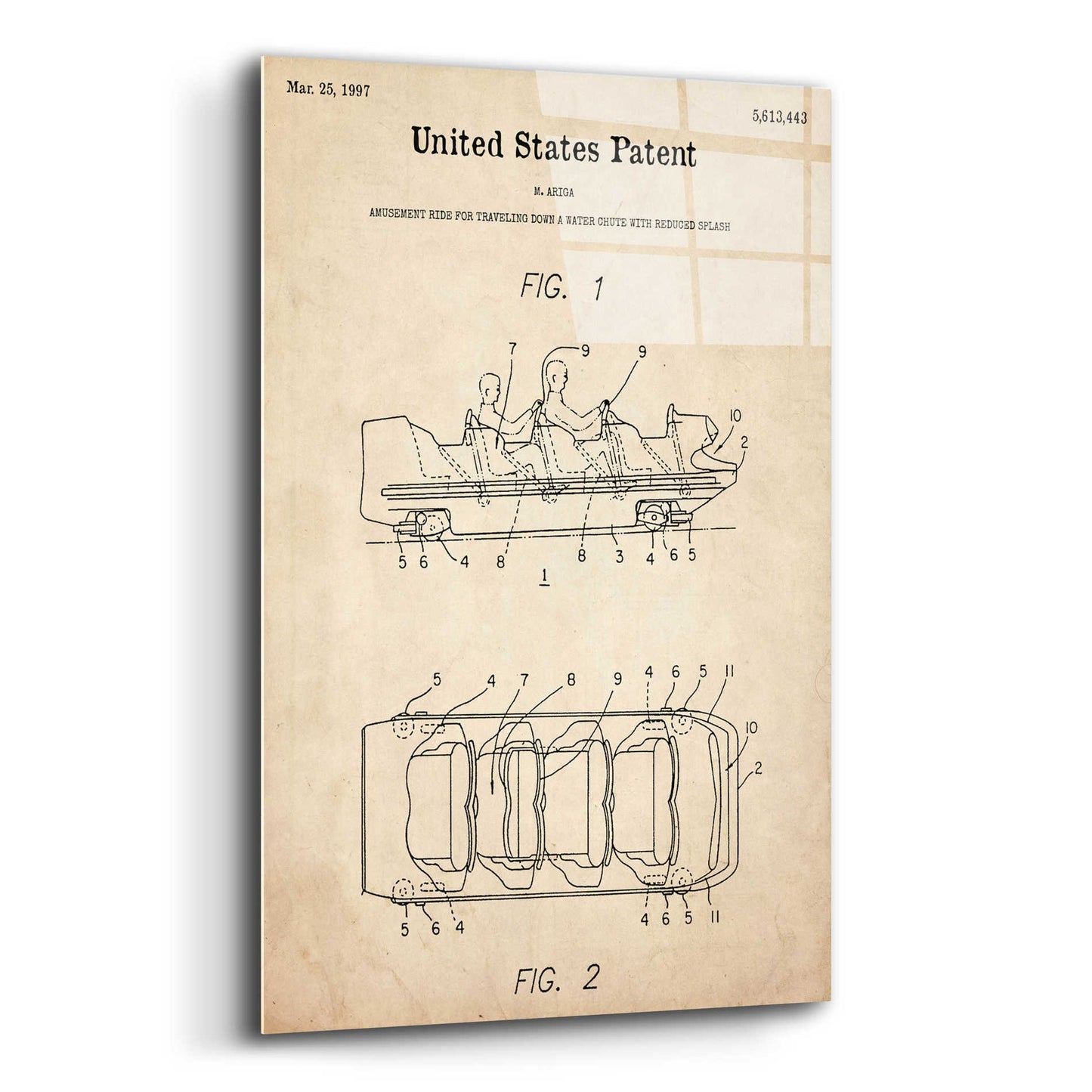 Epic Art 'Water Coaster Ride Blueprint Patent Parchment,' Acrylic Glass Wall Art,12x16