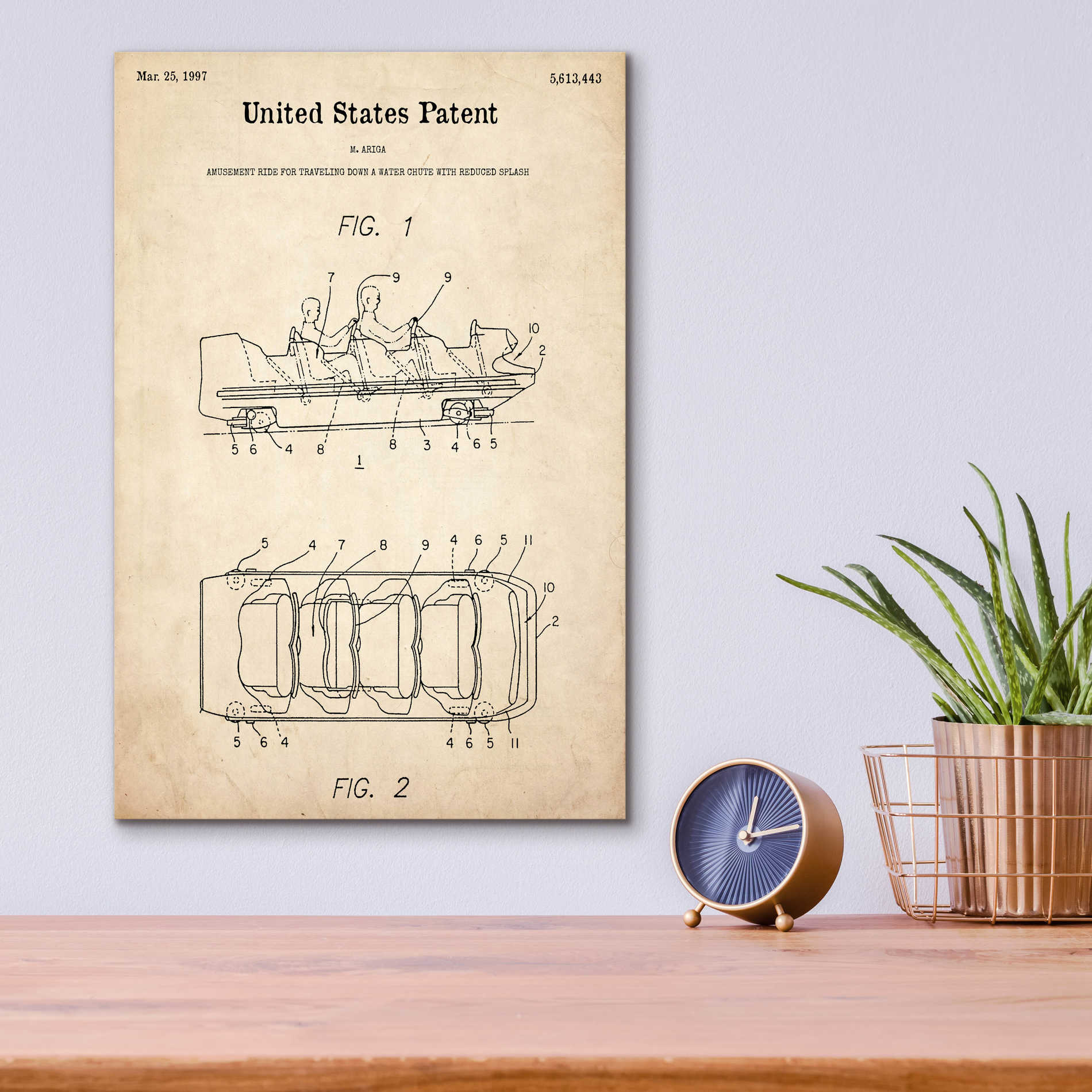 Epic Art 'Water Coaster Ride Blueprint Patent Parchment,' Acrylic Glass Wall Art,12x16