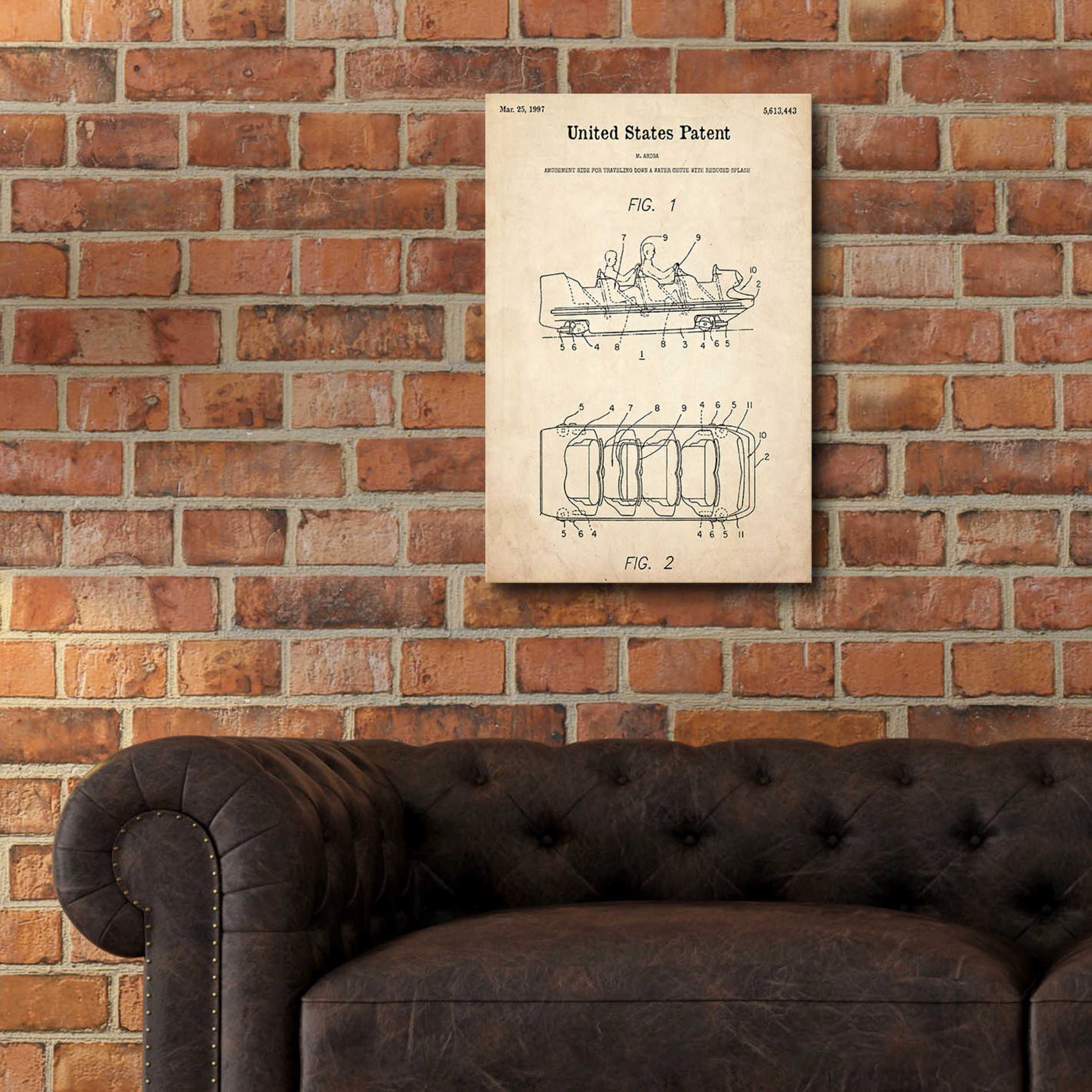 Epic Art 'Water Coaster Ride Blueprint Patent Parchment,' Acrylic Glass Wall Art,16x24