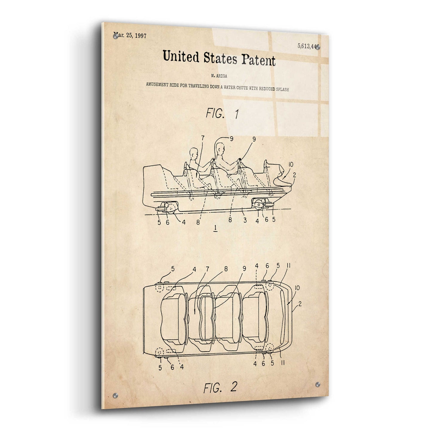 Epic Art 'Water Coaster Ride Blueprint Patent Parchment,' Acrylic Glass Wall Art,24x36